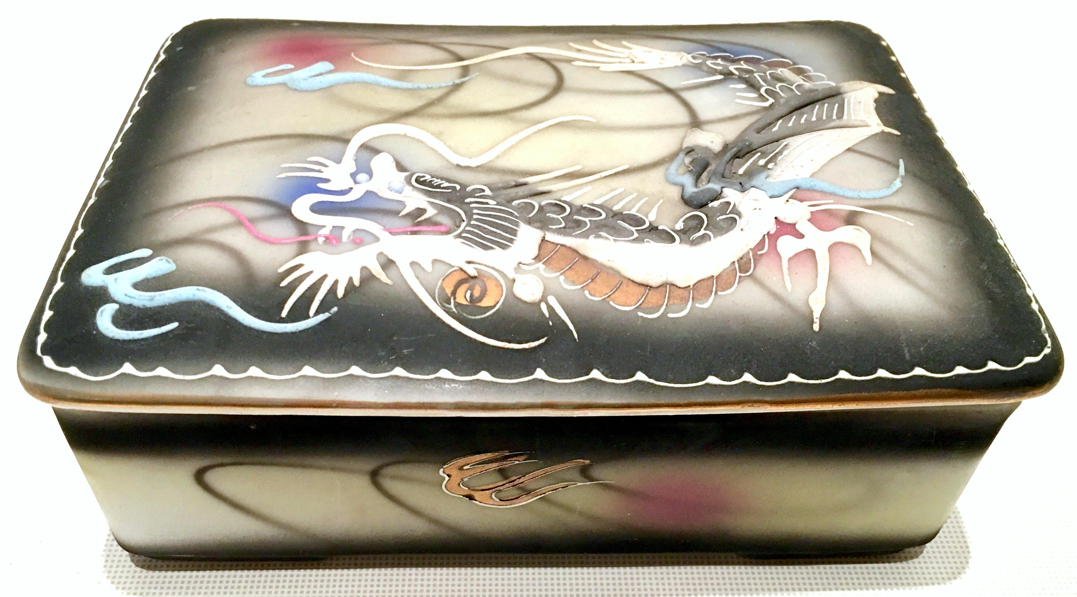 Japanese Midcentury Porcelain Hand-Painted Dragonware Smoking S/3