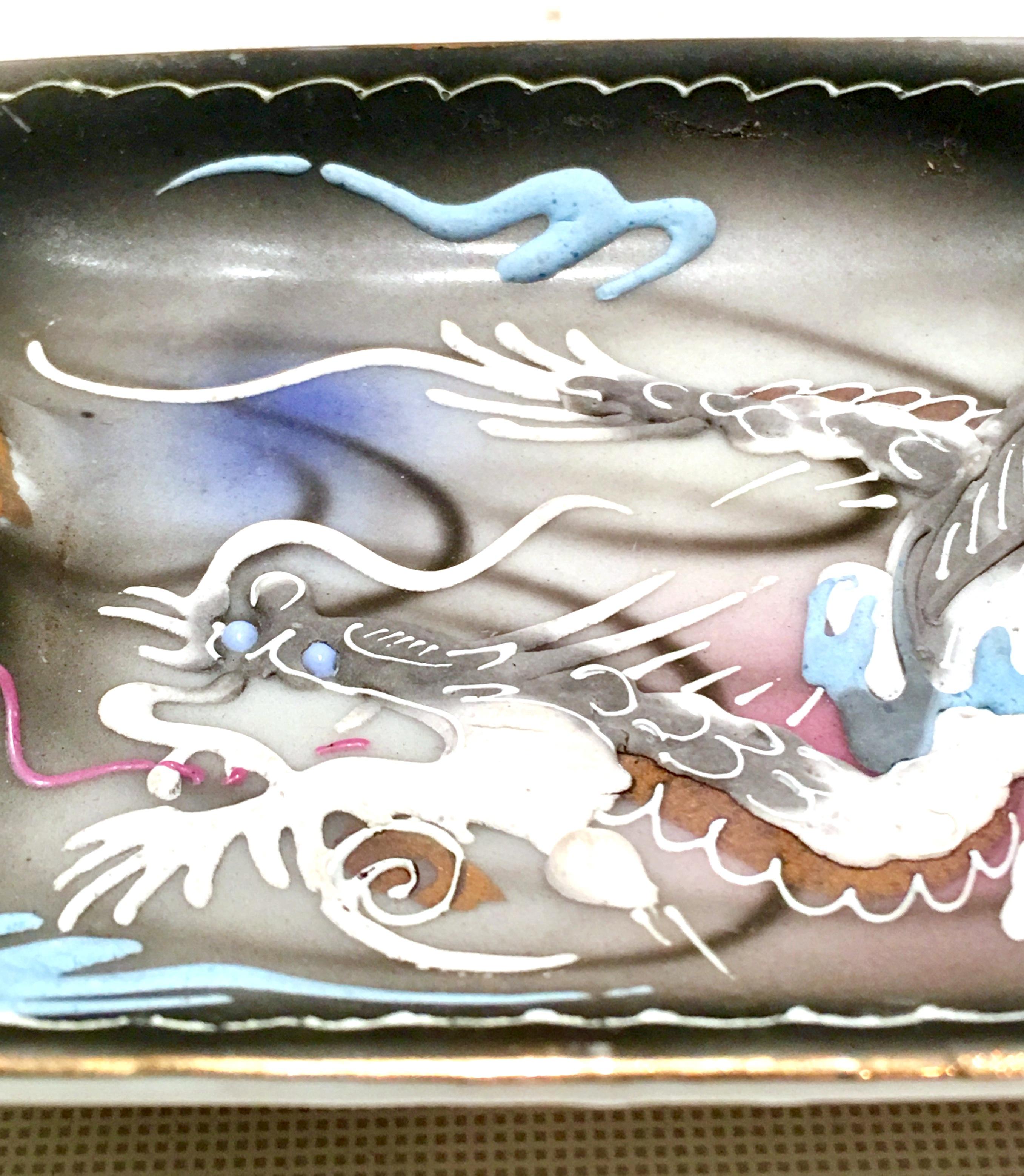 Midcentury Porcelain Hand-Painted Dragonware Smoking S/3 2