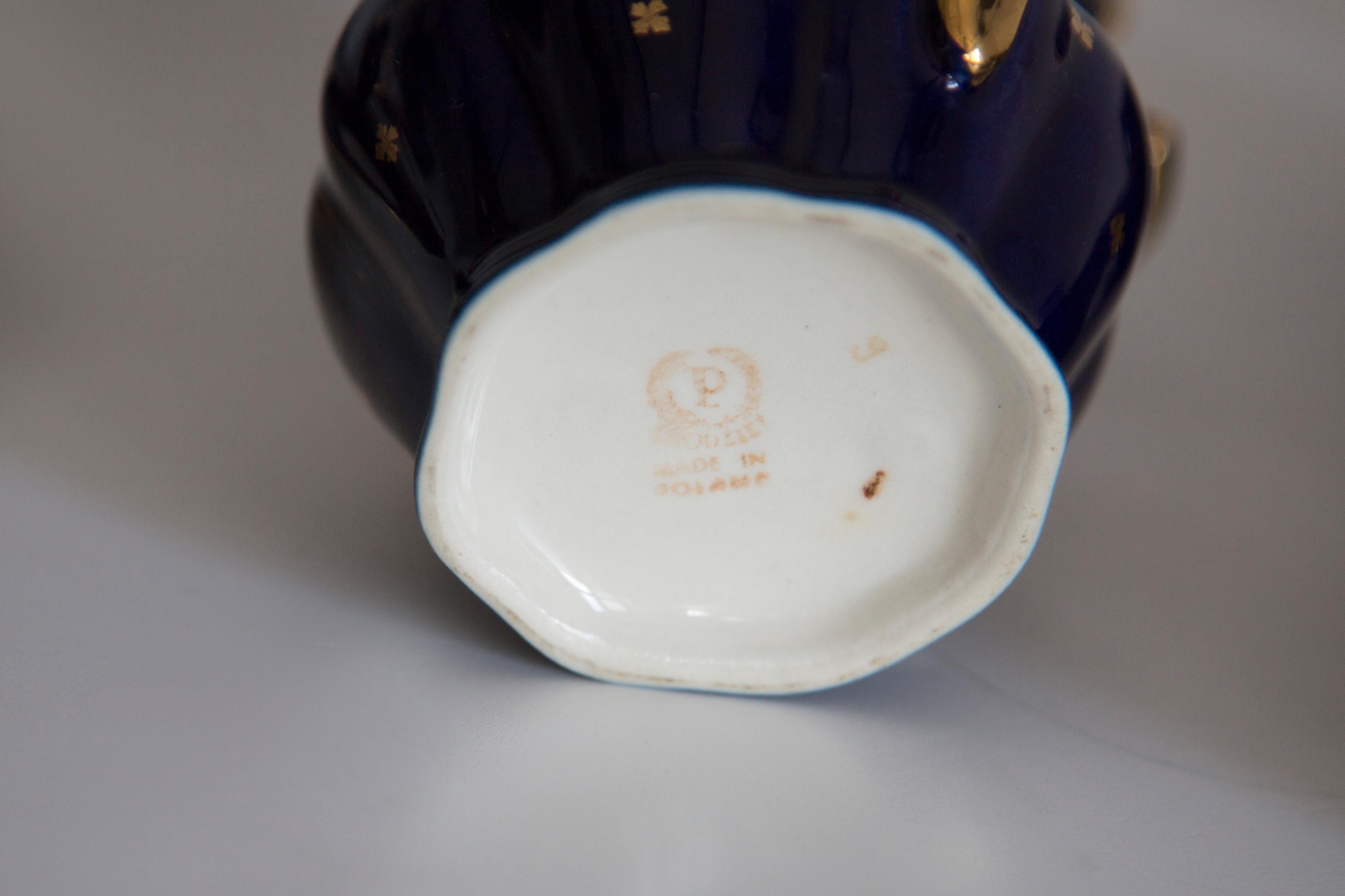 20th Century Midcentury Porcelain Navy Blue Tea Coffee Service Jug and Cups, Poland, 1960 For Sale