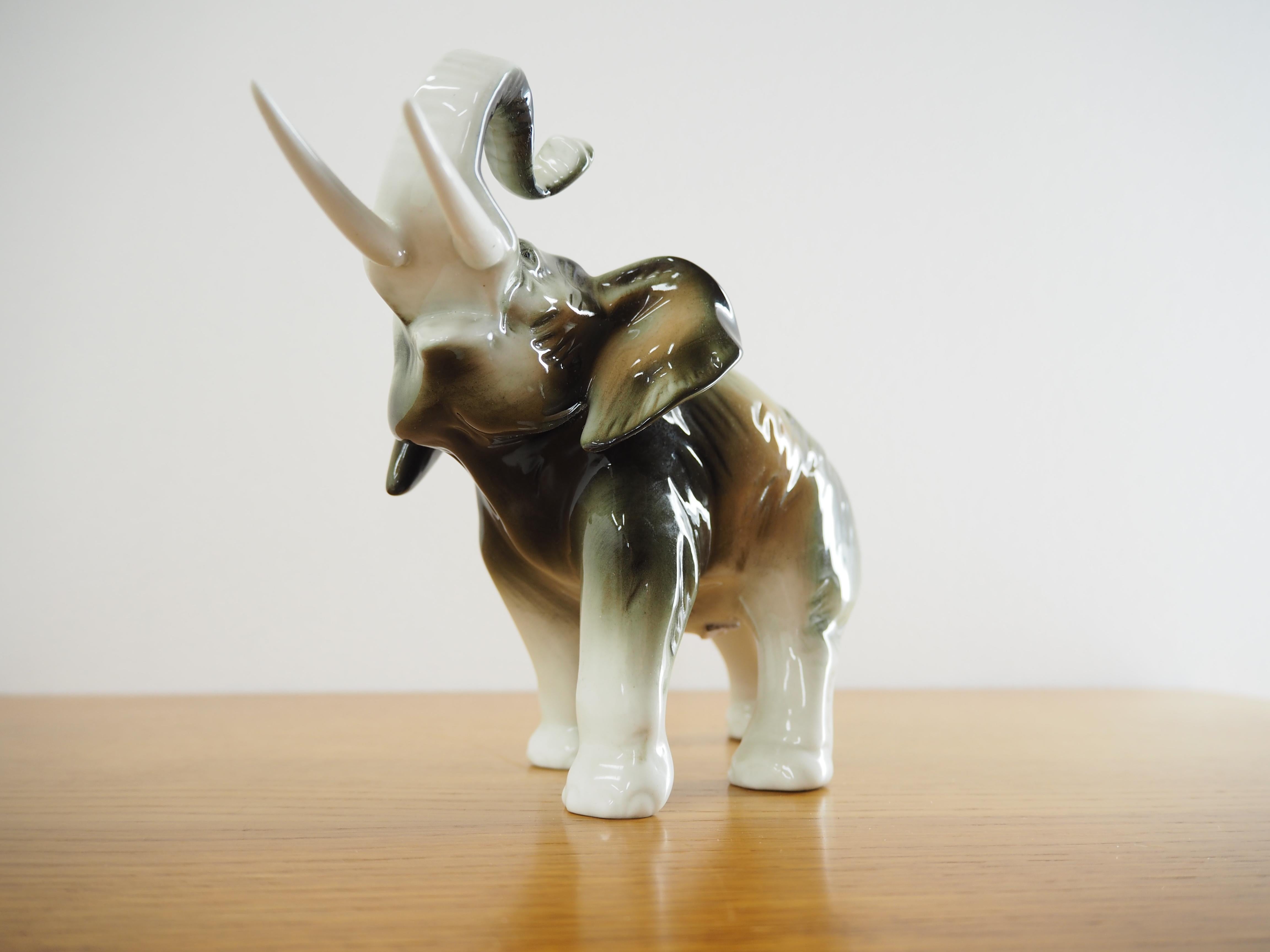 Midcentury Porcelain Sculpture of Elephant from Royal Dux, 1960s 4