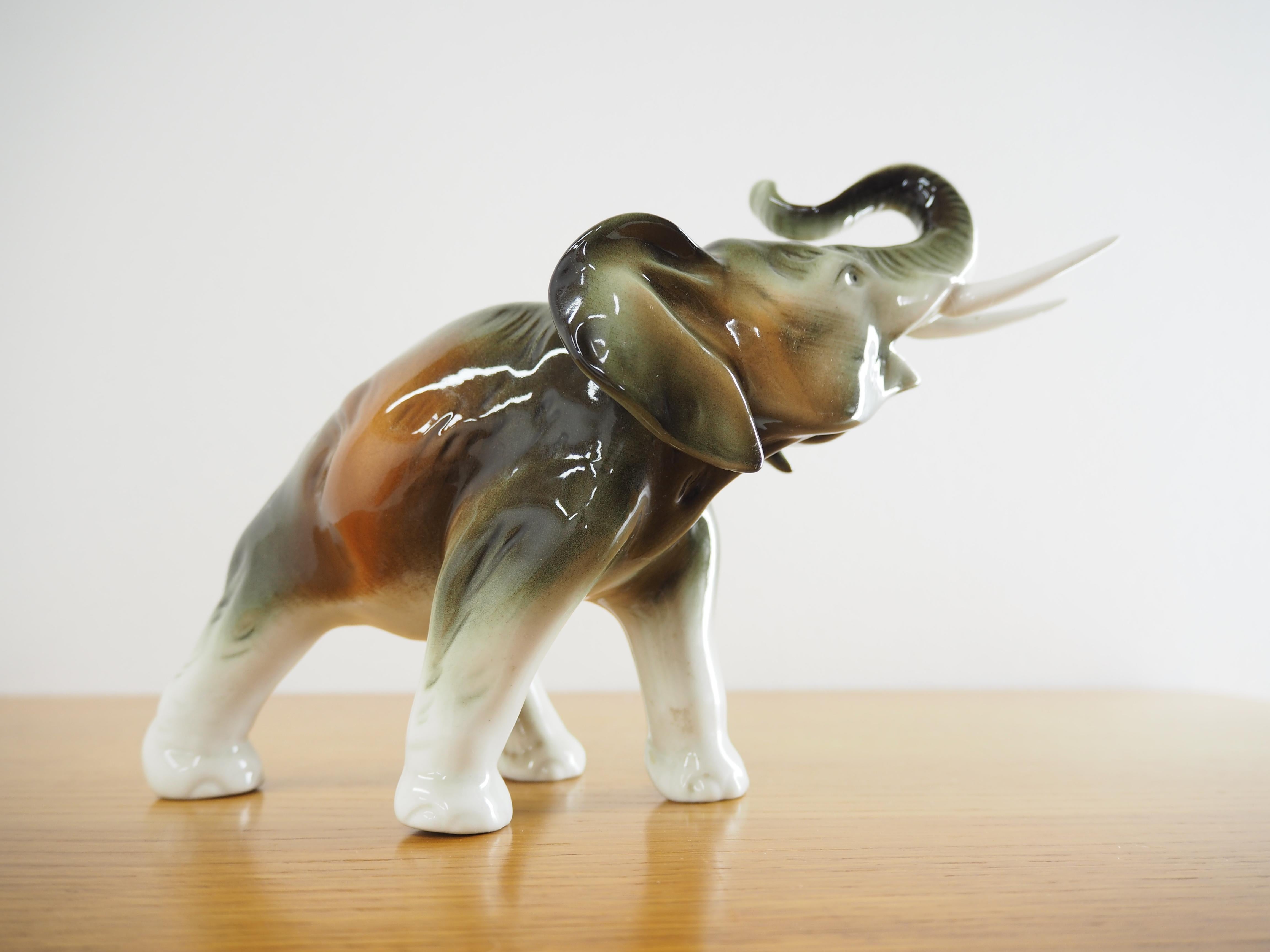 Midcentury Porcelain Sculpture of Elephant from Royal Dux, 1960s 1
