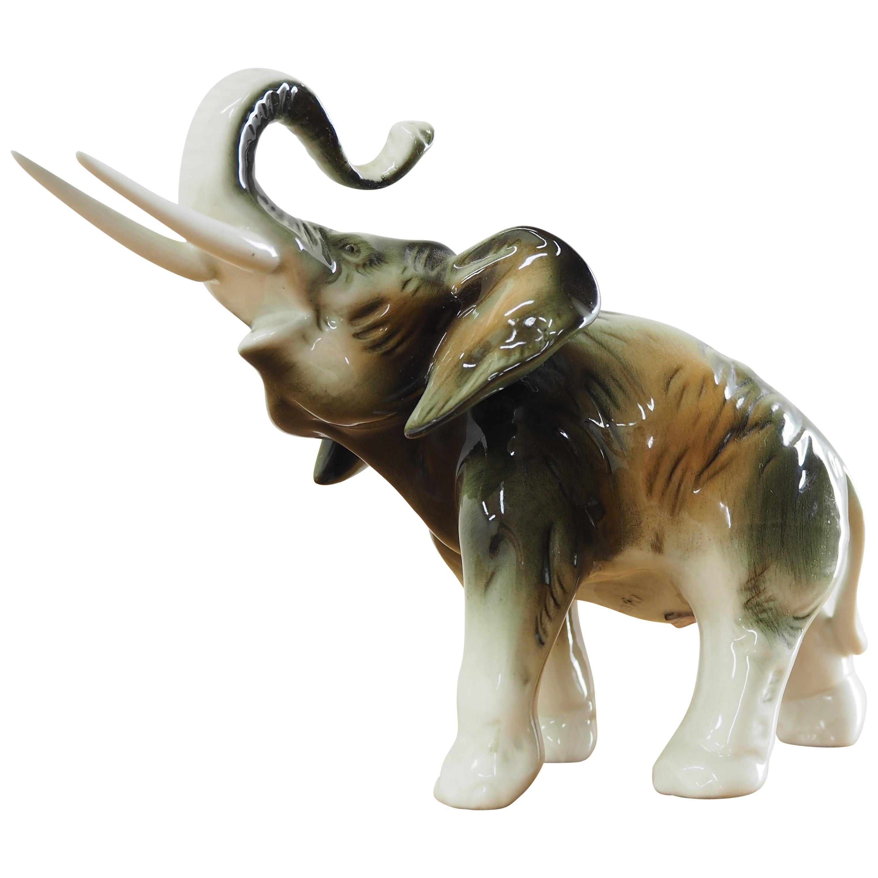 Midcentury Porcelain Sculpture of Elephant from Royal Dux, 1960s