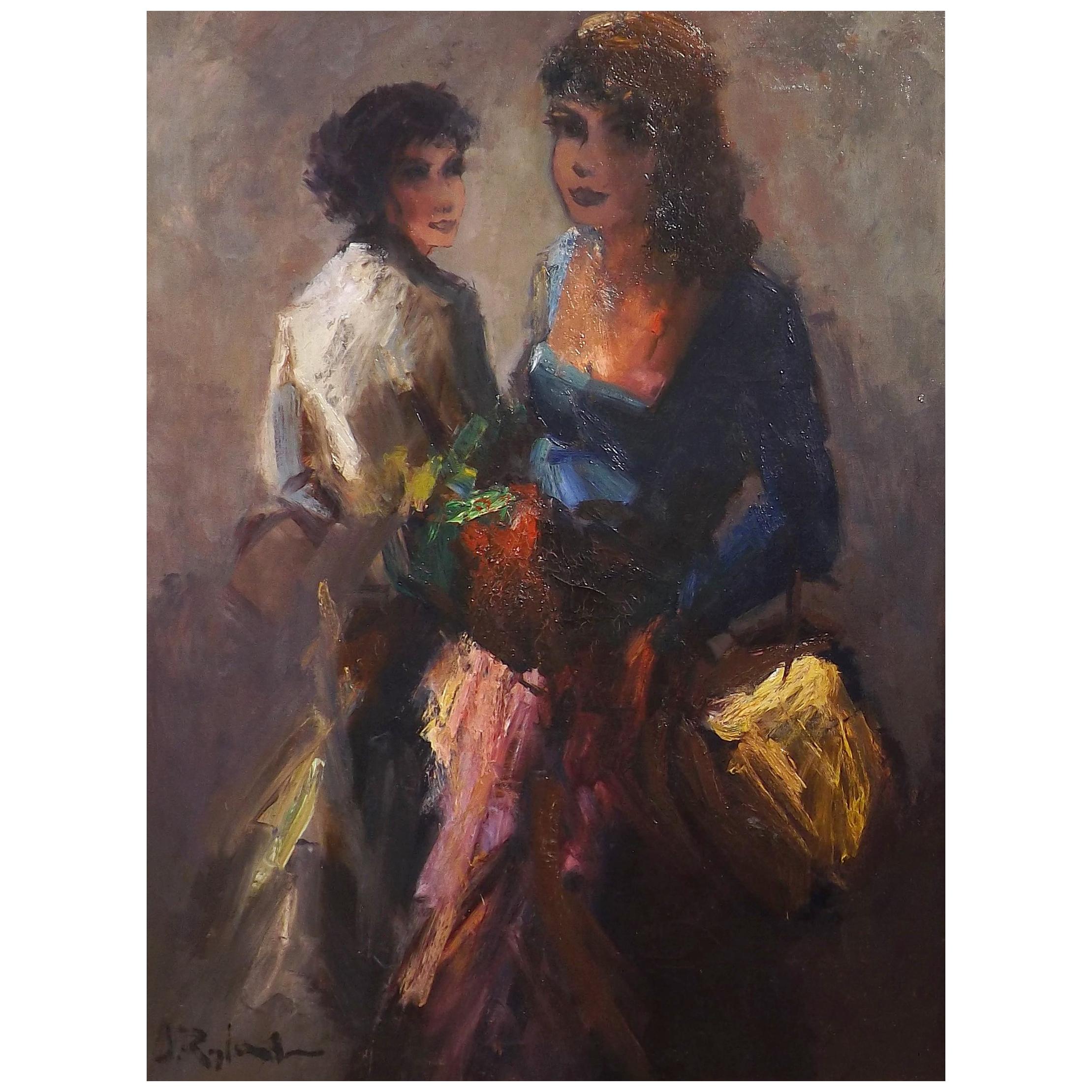 Midcentury Portrait of Two Women by Dutch Painter Jan Rijlaarsdam For Sale