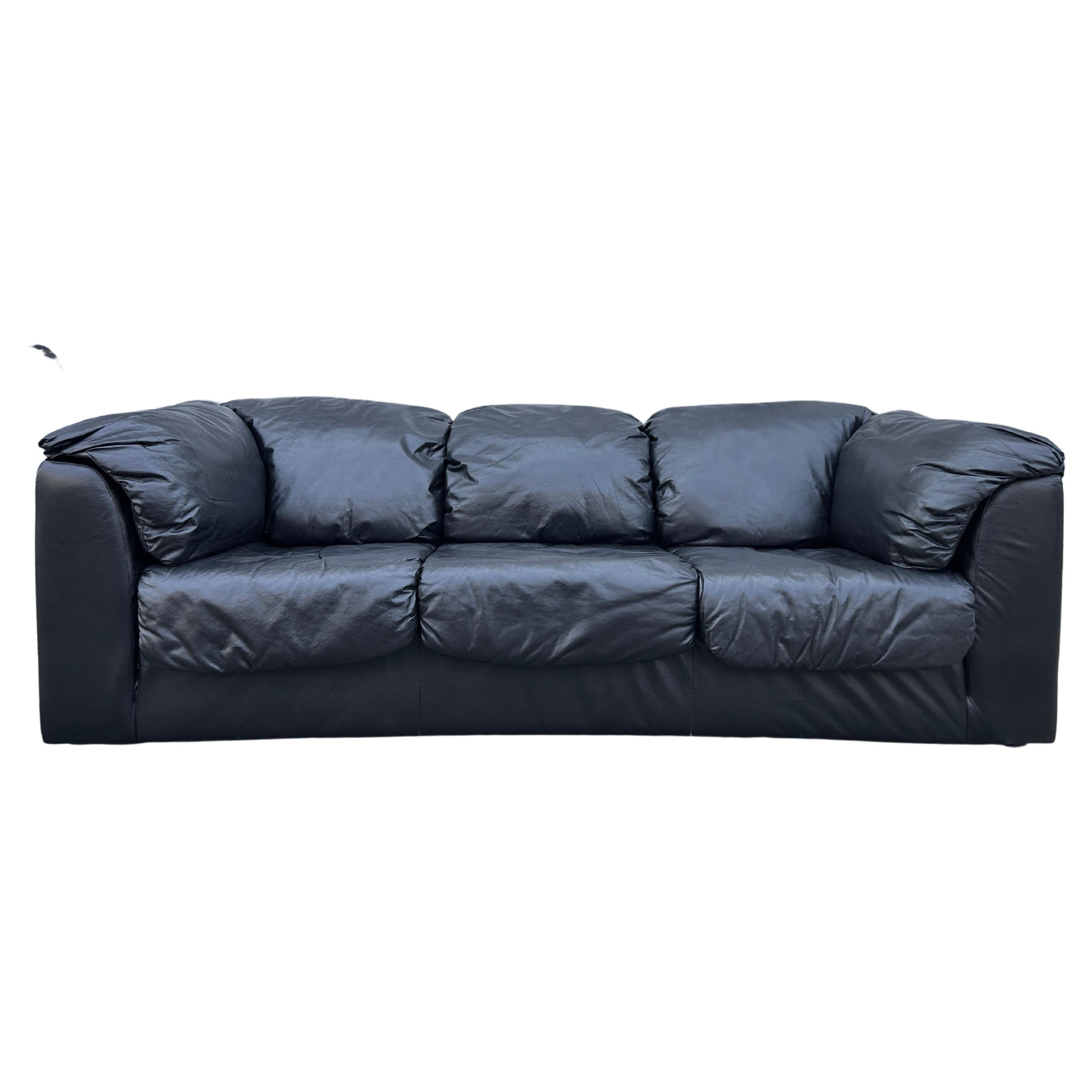 Midcentury Post Modern 3 Seat Black Leather Puffy Sofa, circa 1980 For Sale  at 1stDibs | 1980 couch