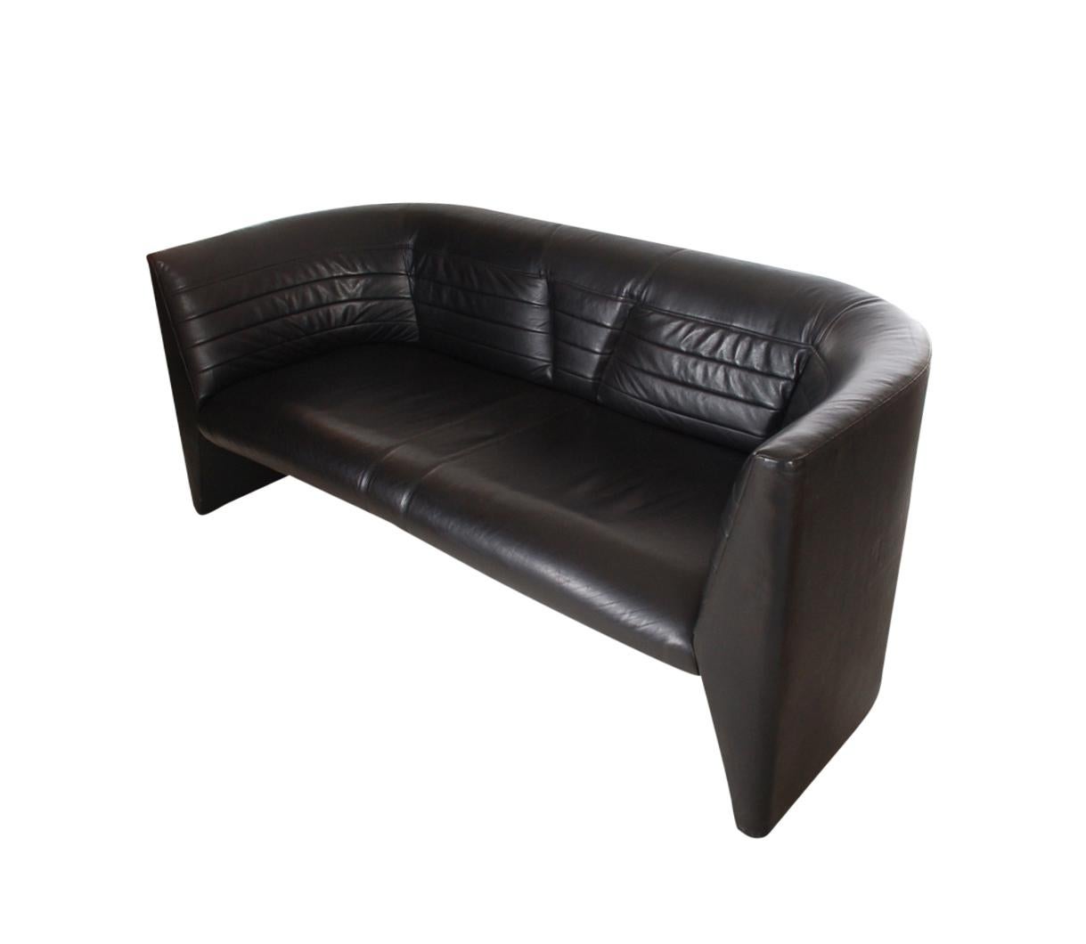 Post-Modern Midcentury Postmodern Black Leather Sofa / Loveseat by Helikon in Art Deco Form