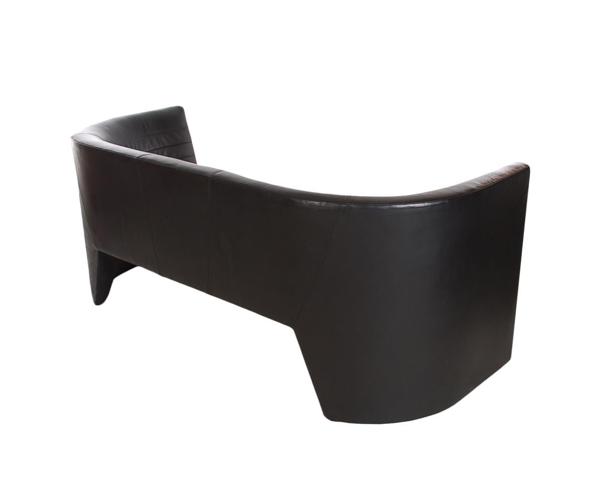 American Midcentury Postmodern Black Leather Sofa / Loveseat by Helikon in Art Deco Form