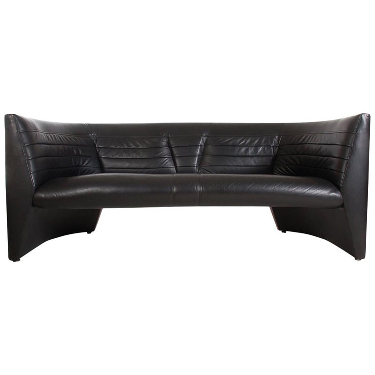 Midcentury Postmodern Black Leather, Leather Sofa And Love Seat
