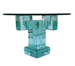 Midcentury Postmodern Clear Glass Block End Table or Side Table after Sottsass