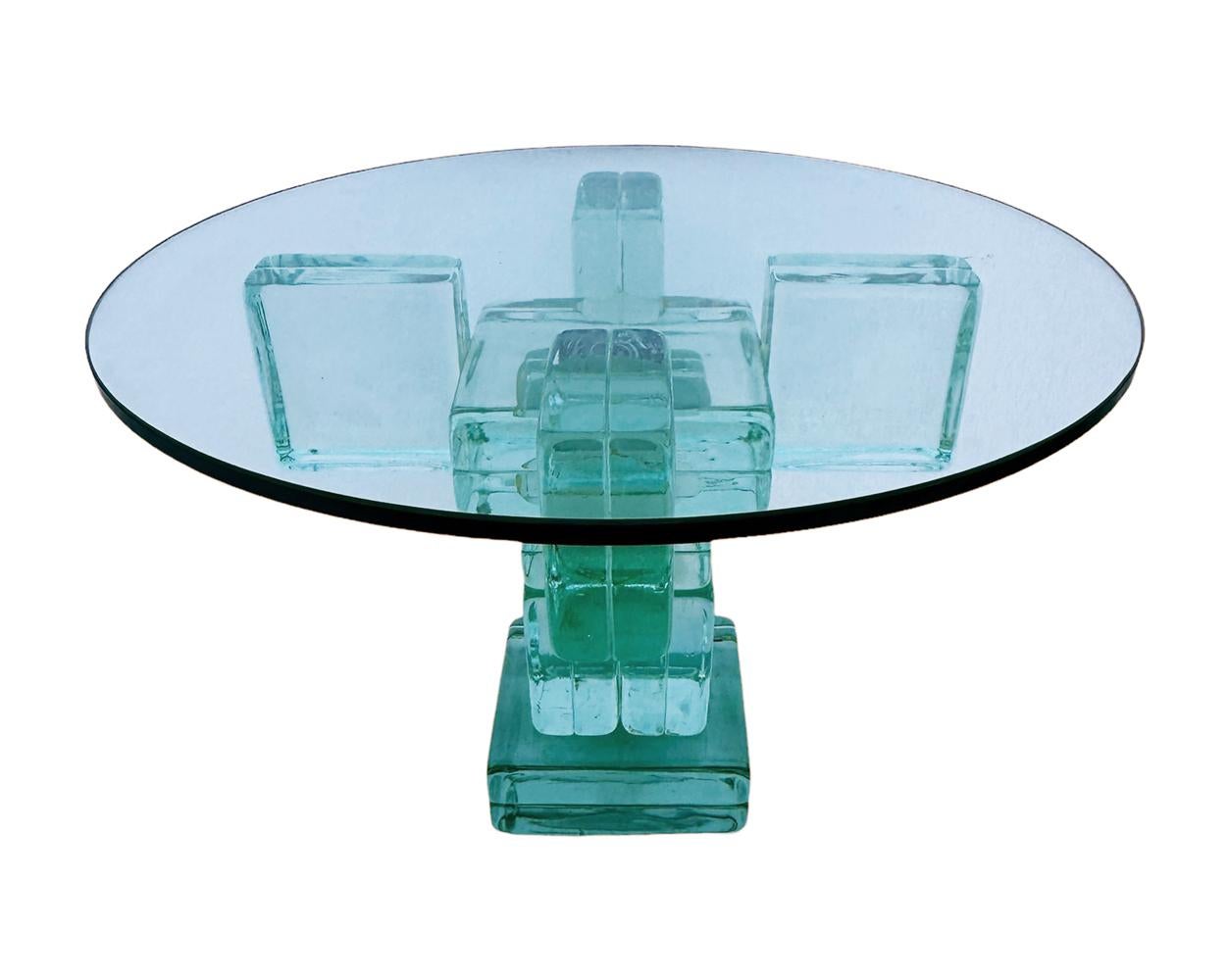 Italian Midcentury Postmodern Clear Glass Block End Table or Side Table after Sottsass For Sale