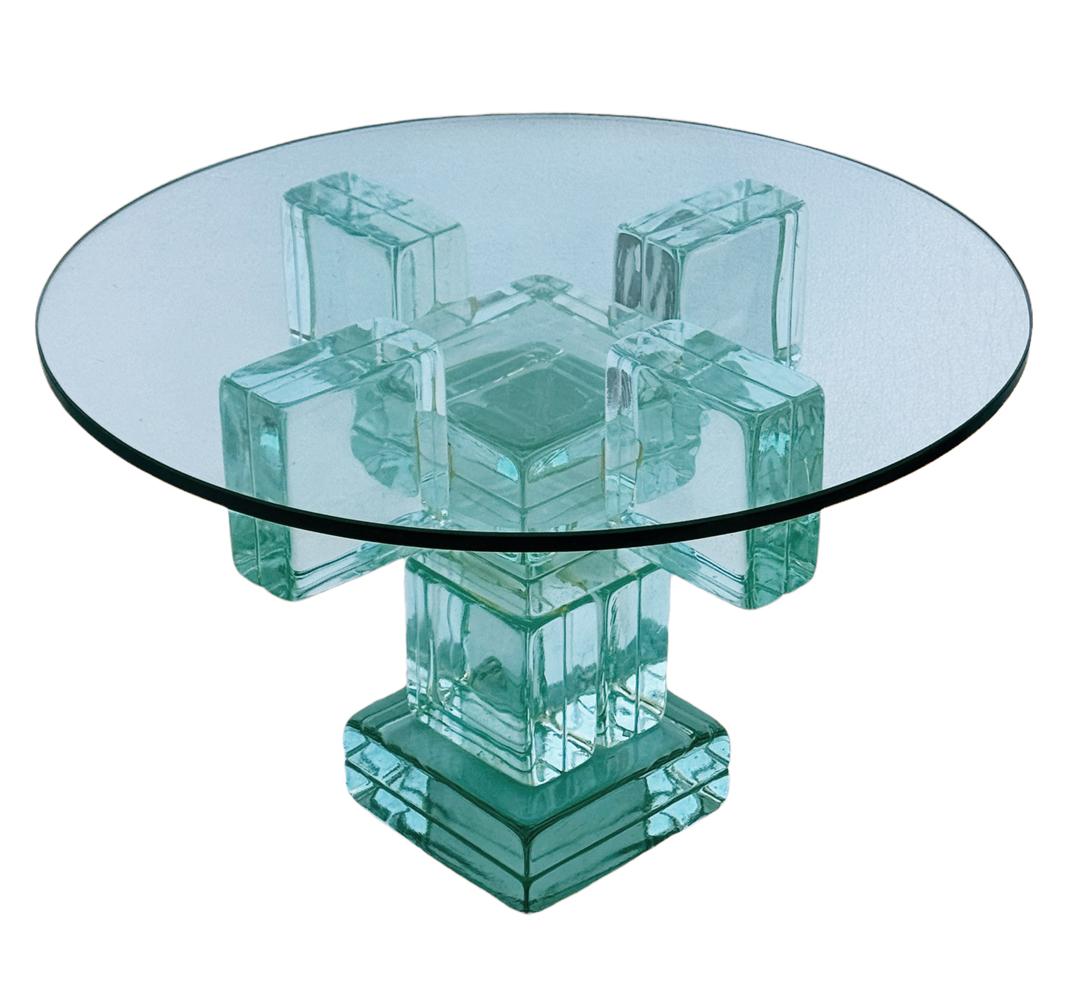 Post-Modern Midcentury Postmodern Clear Glass Block End Table or Side Table after Sottsass For Sale