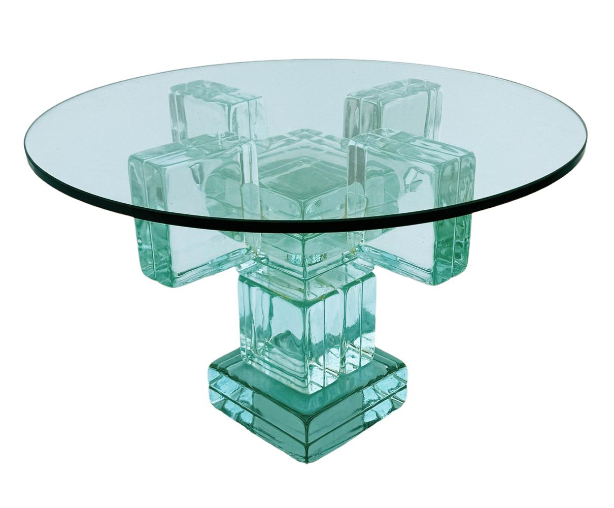 Midcentury Postmodern Clear Glass Block End Table or Side Table after Sottsass For Sale 1