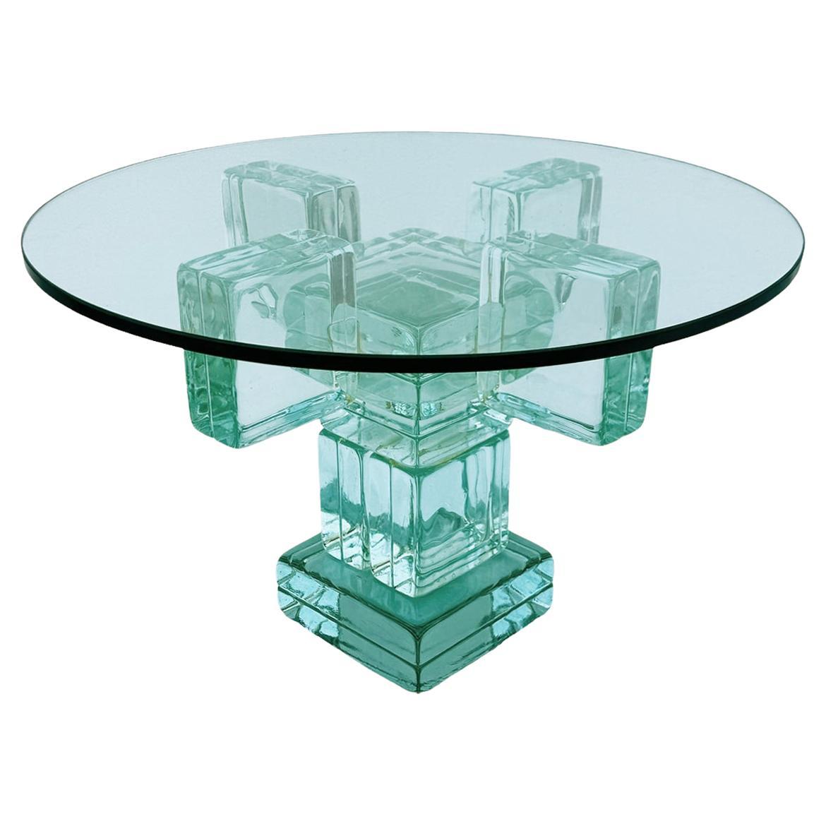 Midcentury Postmodern Clear Glass Block End Table or Side Table after Sottsass For Sale
