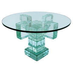 Vintage Midcentury Postmodern Clear Glass Block End Table or Side Table after Sottsass