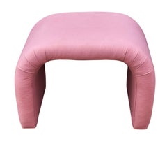 Midcentury Postmodern Waterfall Upholstered Bench Set, Ottomans or Poufs in Pink