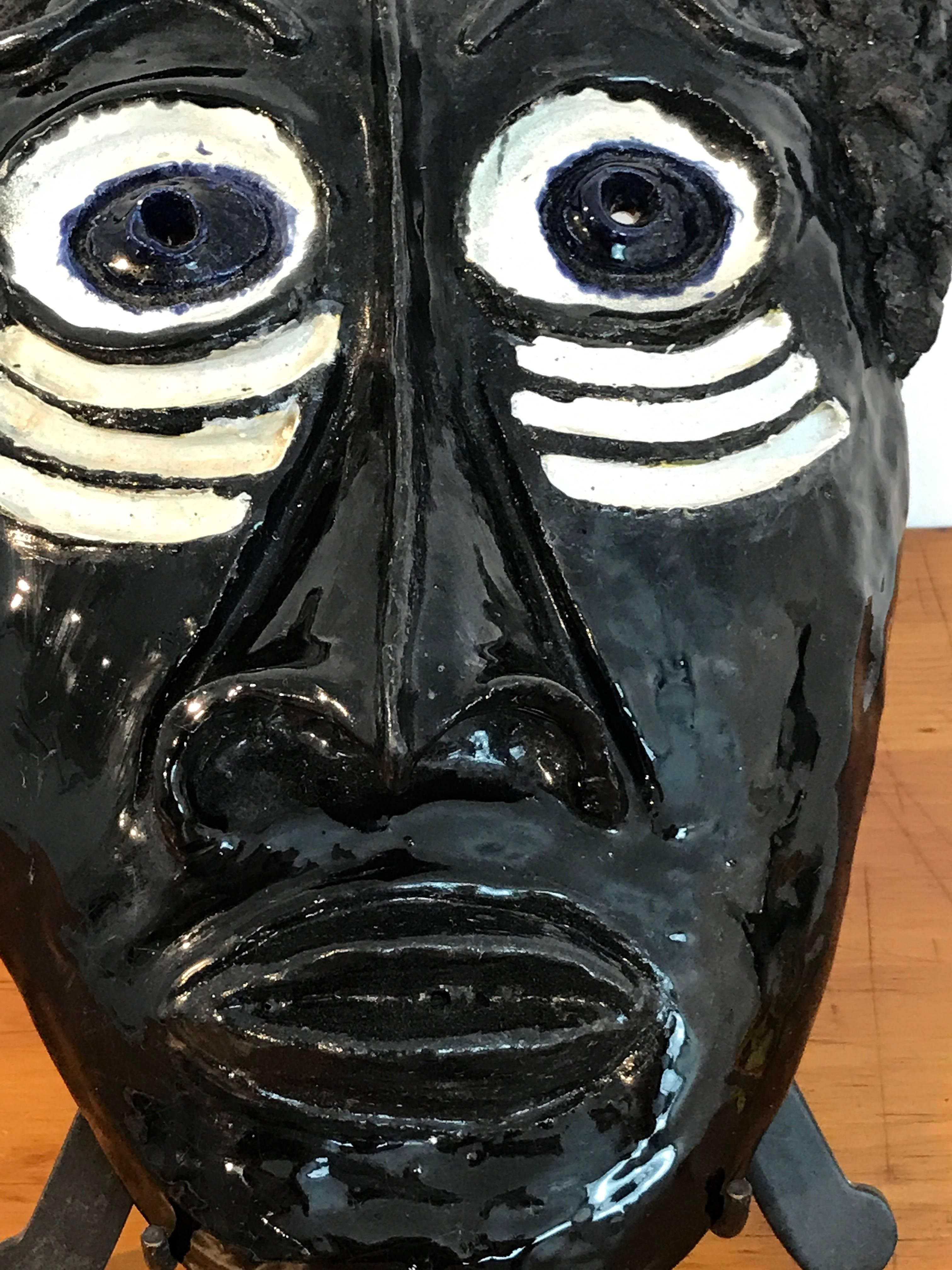Mid Century Pottery African Mask in the Style of Wiener Werkstatte For Sale 3
