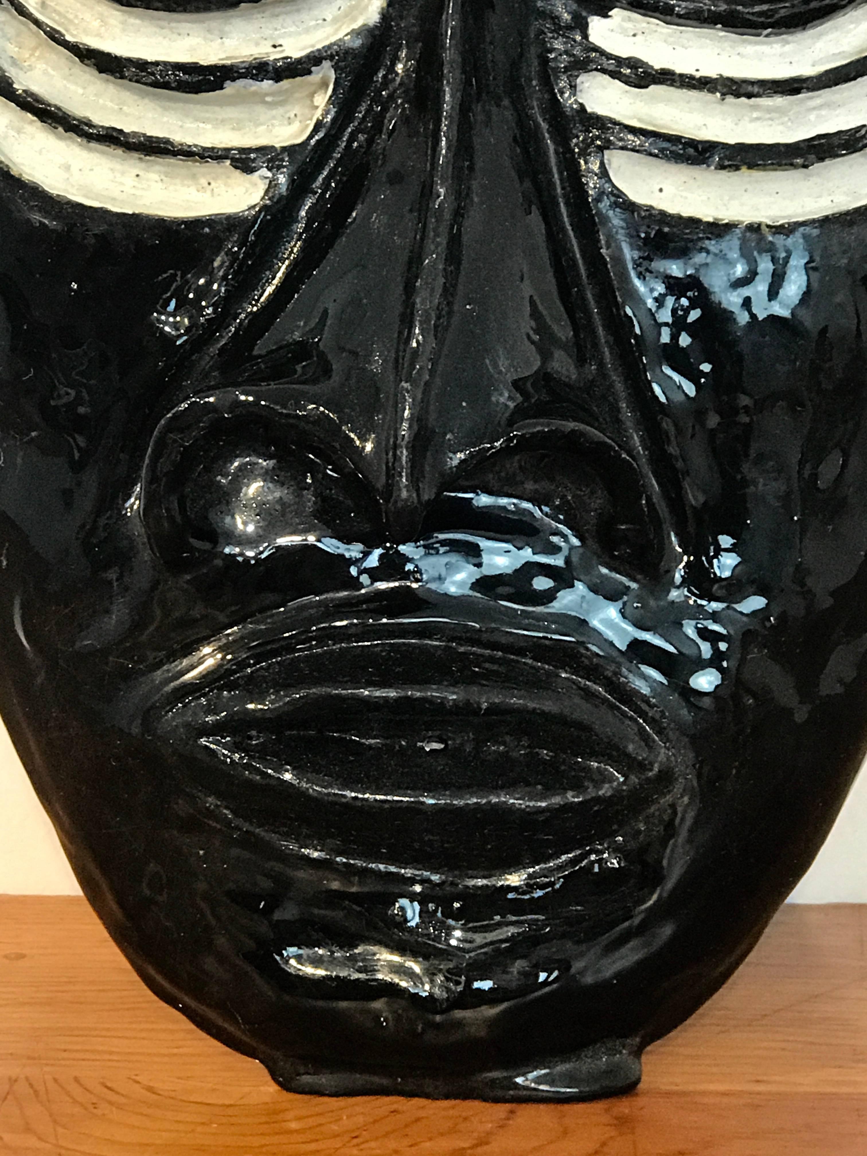 German Mid Century Pottery African Mask in the Style of Wiener Werkstatte For Sale