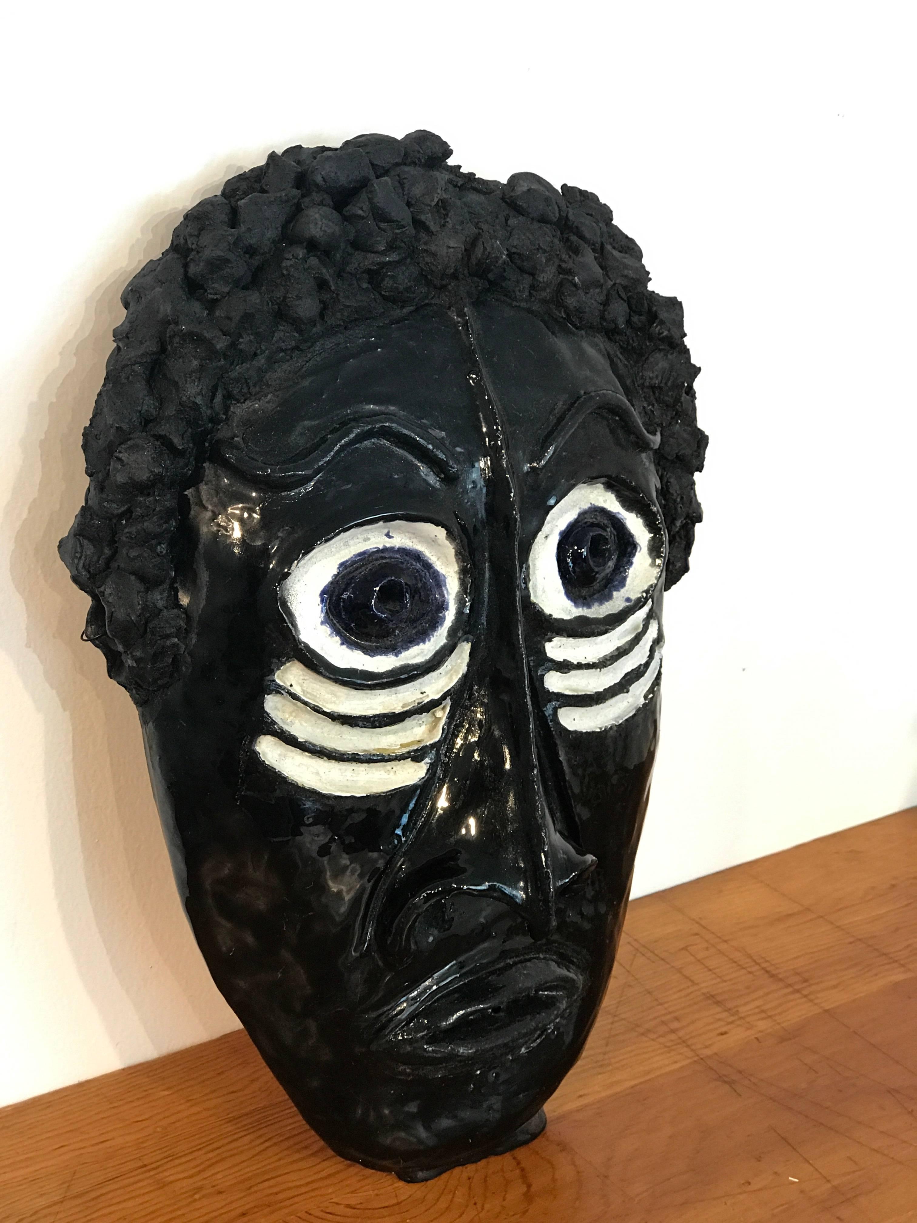 Painted Mid Century Pottery African Mask in the Style of Wiener Werkstatte For Sale