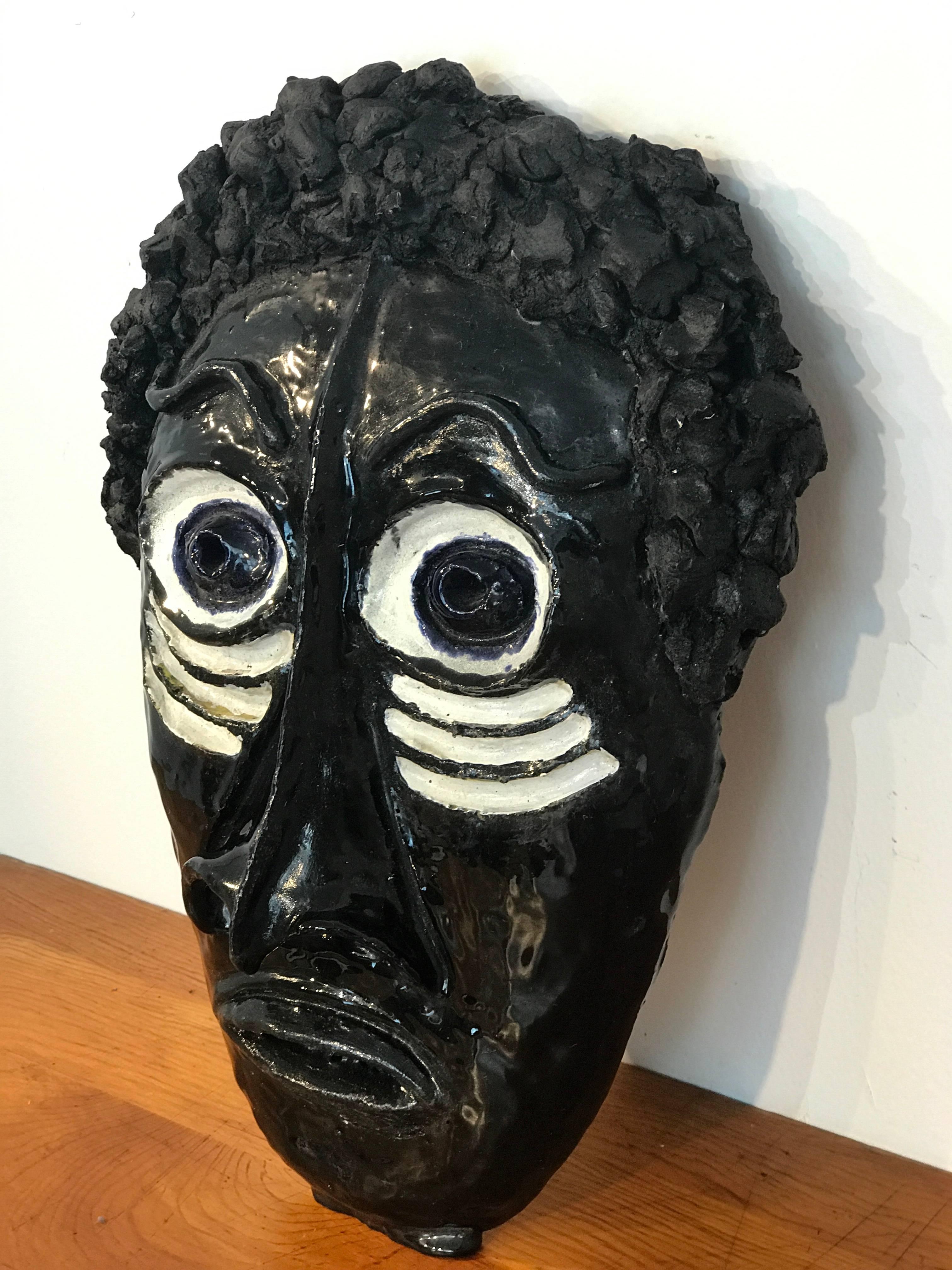 Mid Century Pottery African Mask in the Style of Wiener Werkstatte In Good Condition For Sale In West Palm Beach, FL