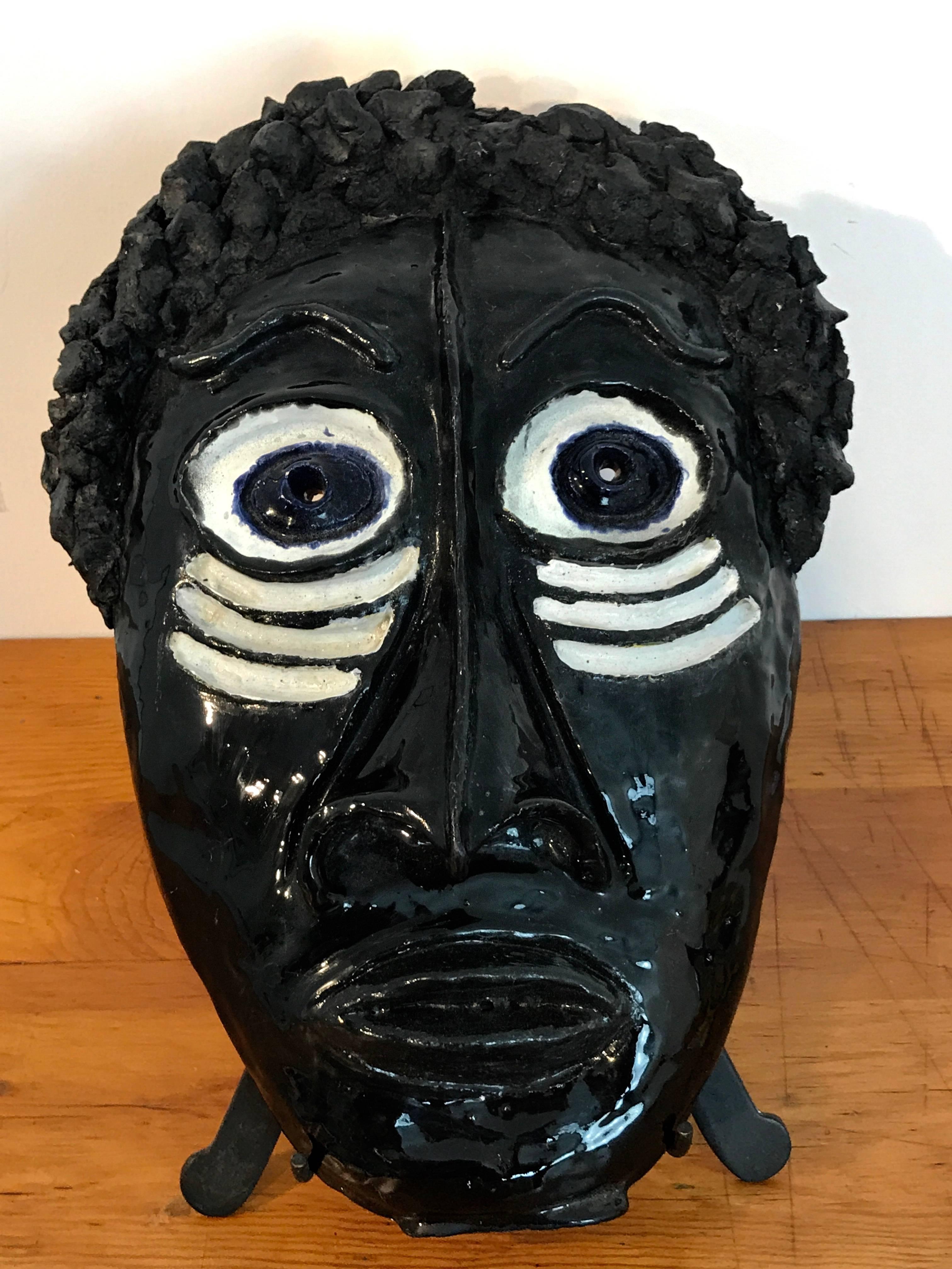 Mid Century Pottery African Mask in the Style of Wiener Werkstatte For Sale 2
