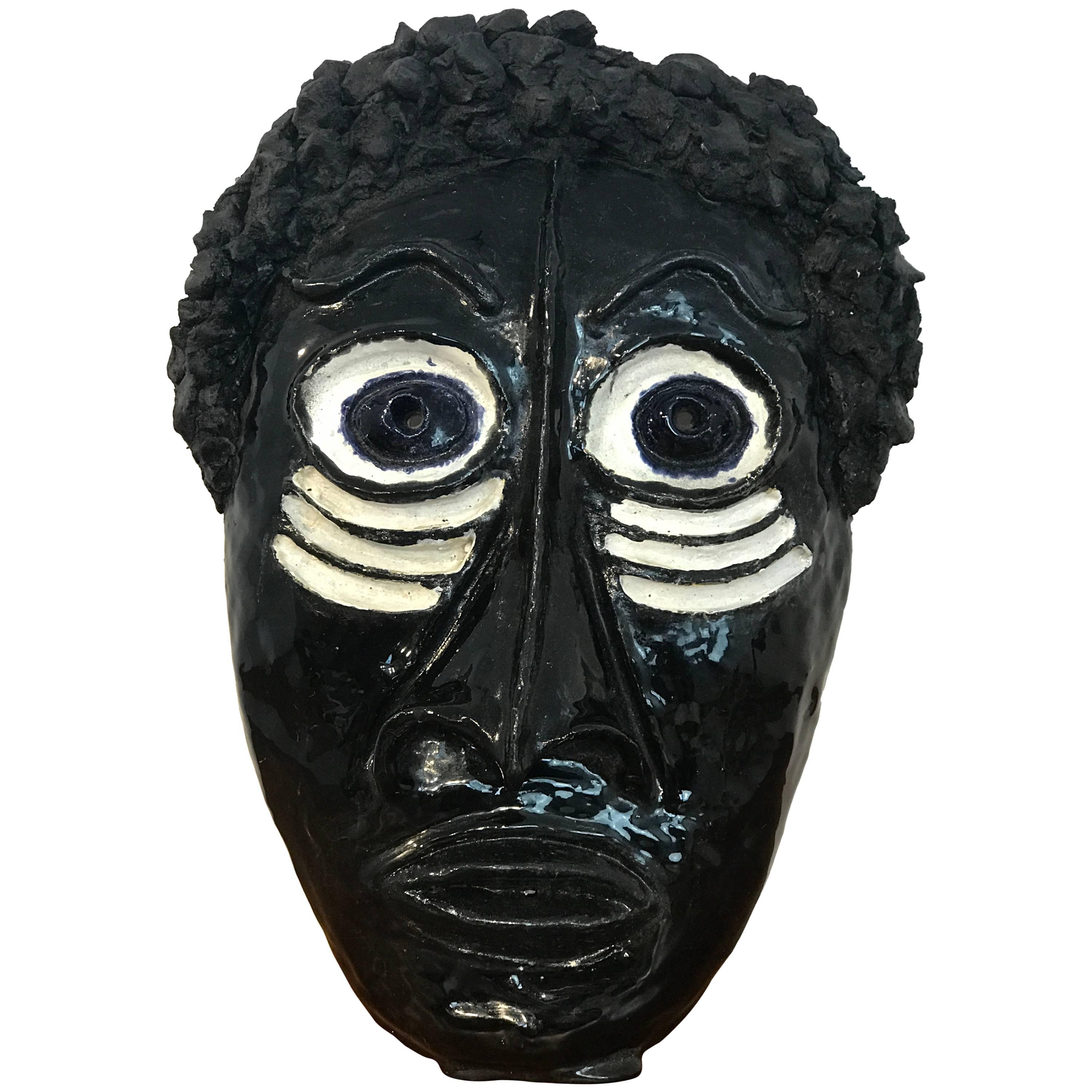 Midcentury Pottery African Mask in the Manner of Wiener Werkstatte