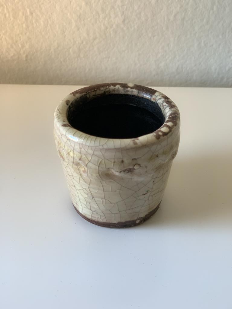 Beautifully aged midcentury pottery sake cup.