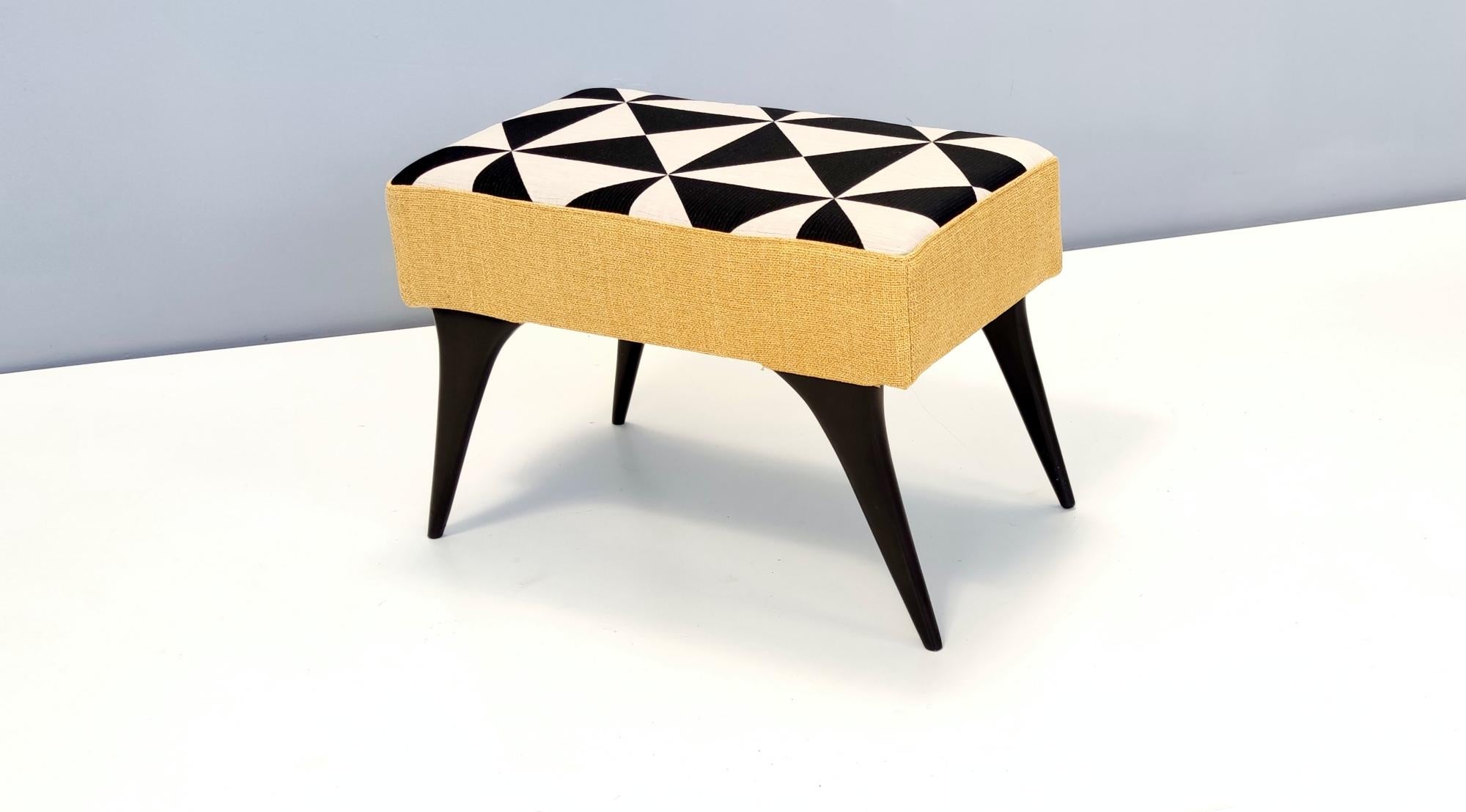 Mid-Century Modern Midcentury Pouf with Black, White and Yellow Fabric, Italy