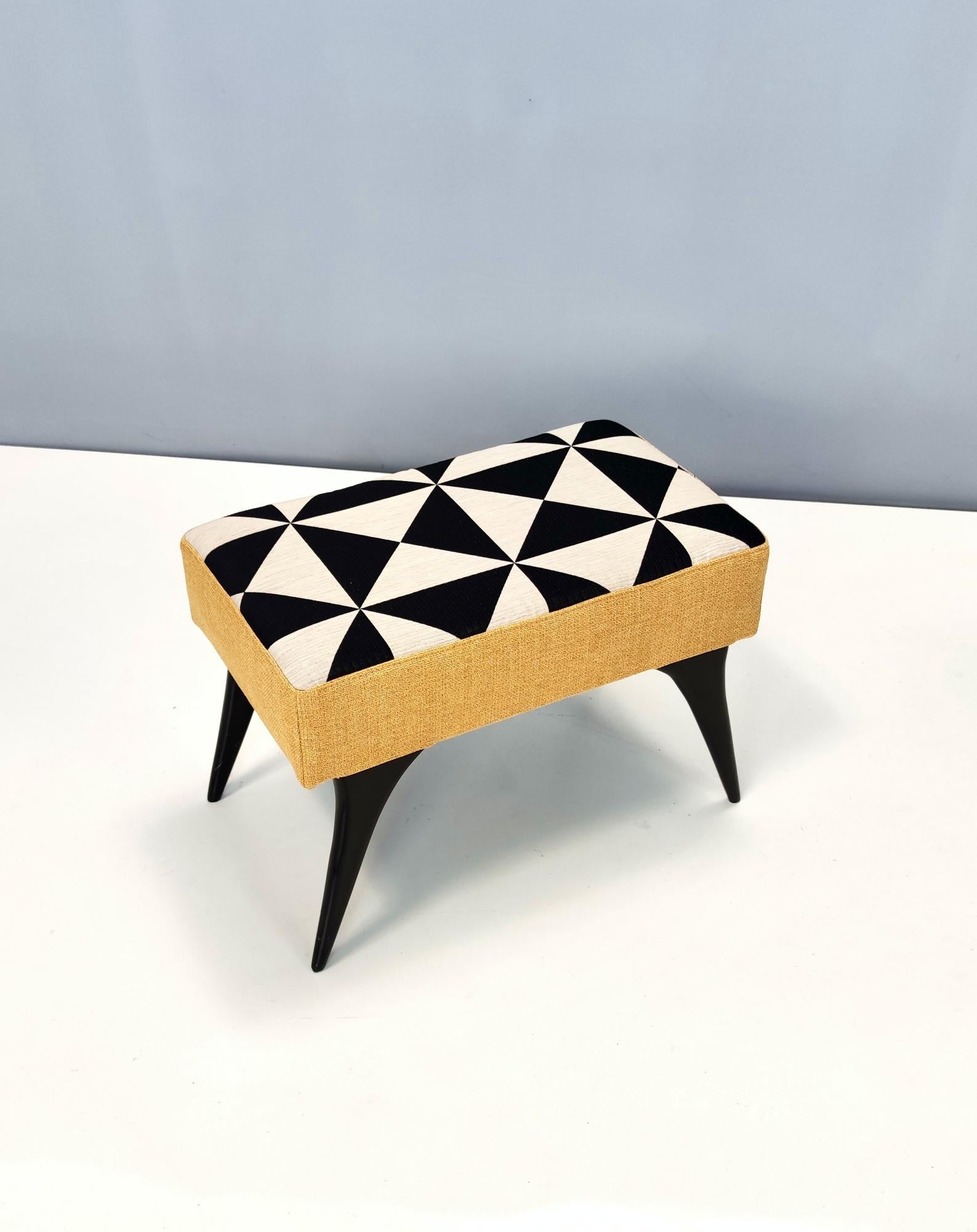 Midcentury Pouf with Black, White and Yellow Fabric, Italy In Excellent Condition In Bresso, Lombardy