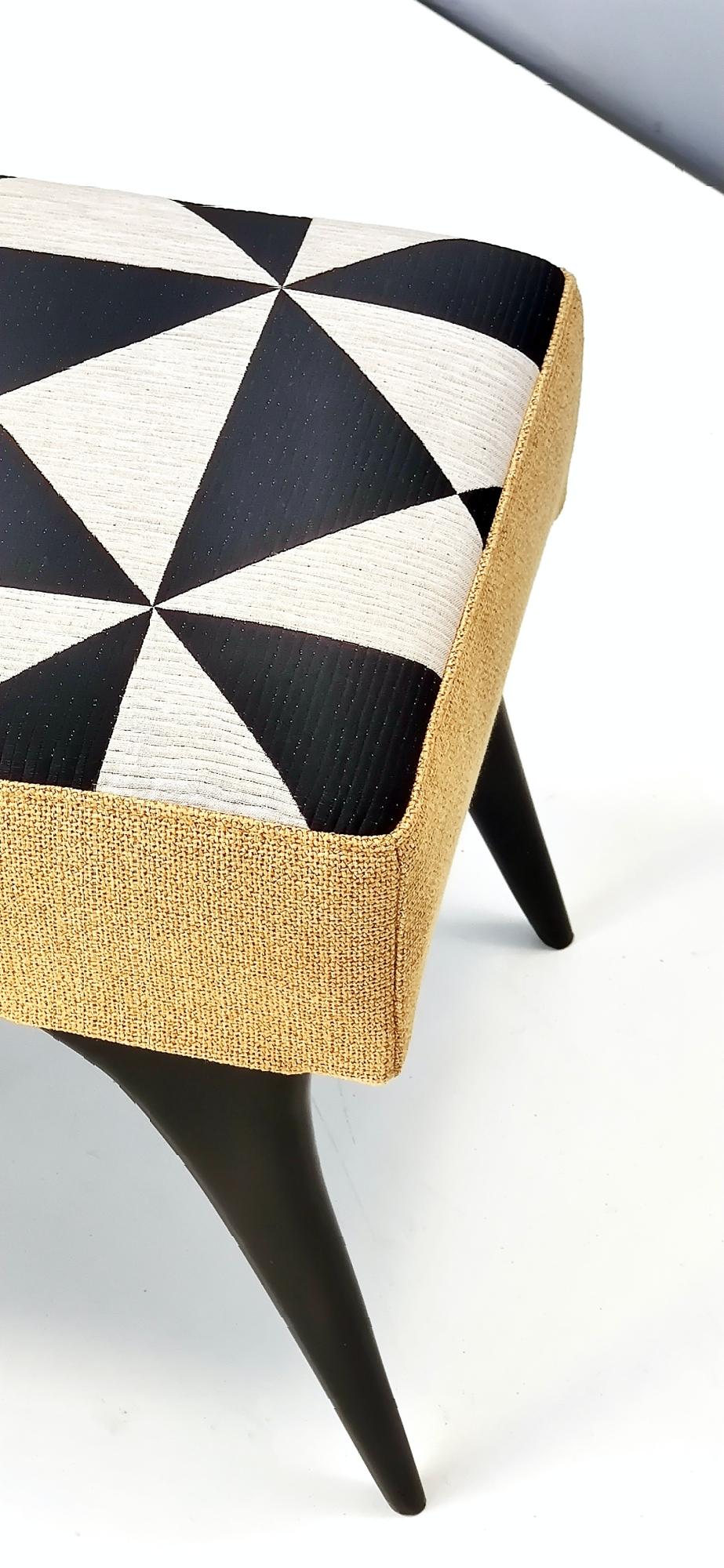 Mid-20th Century Midcentury Pouf with Black, White and Yellow Fabric, Italy