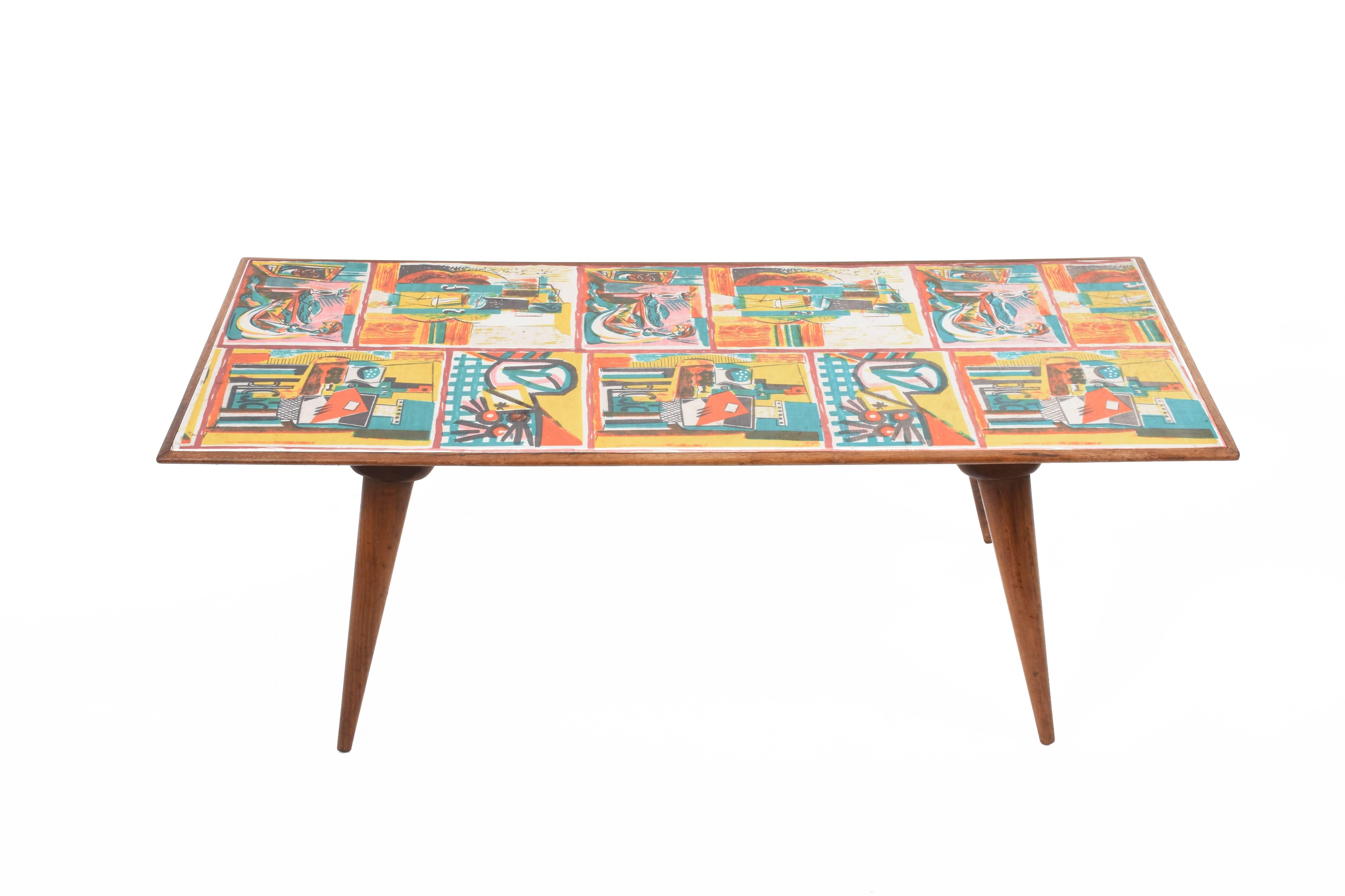 Midcentury Printed Wood and Plastic Italian Coffee Table after De Poli, 1950s For Sale 4