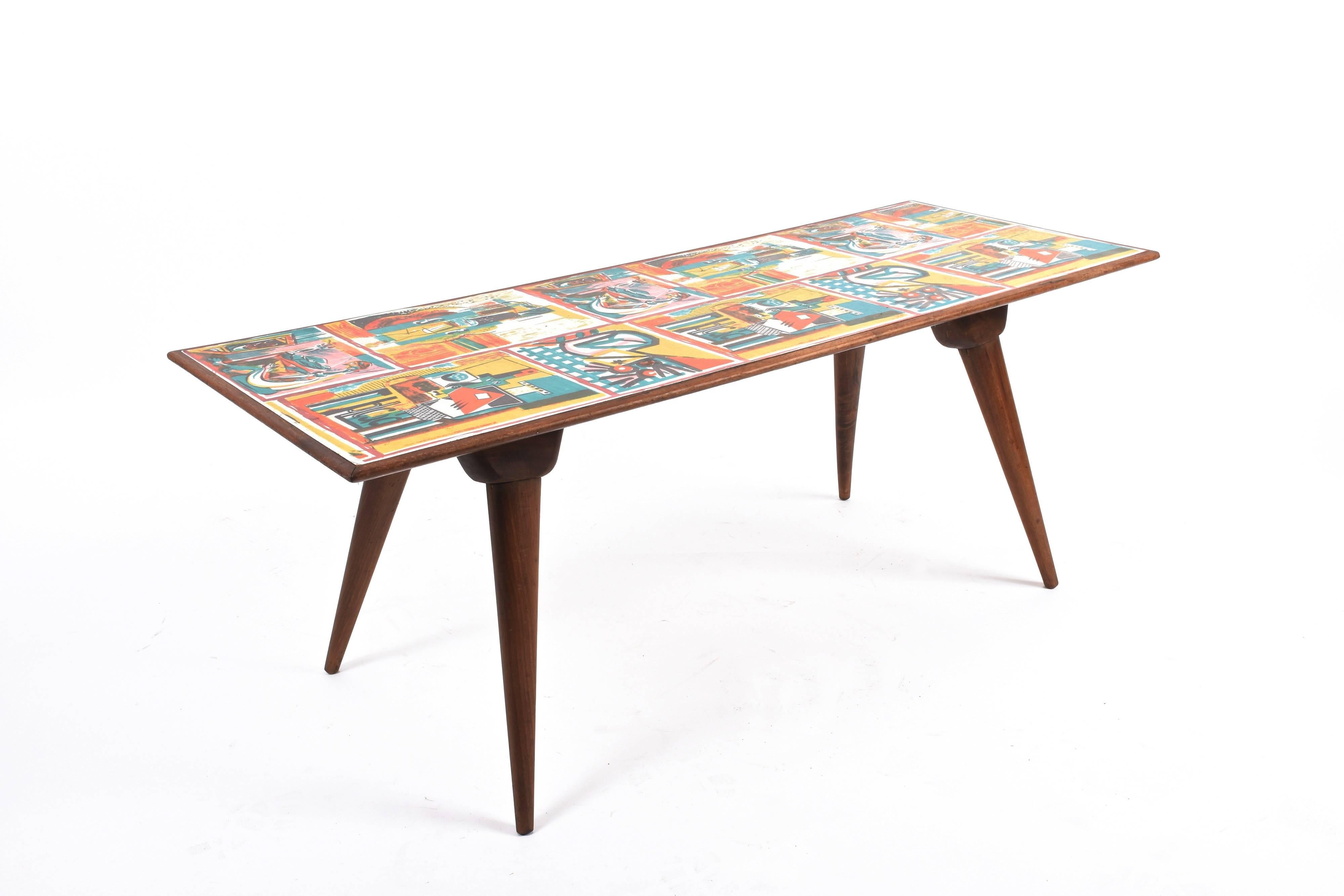 Mid-Century Modern Midcentury Printed Wood and Plastic Italian Coffee Table after De Poli, 1950s For Sale