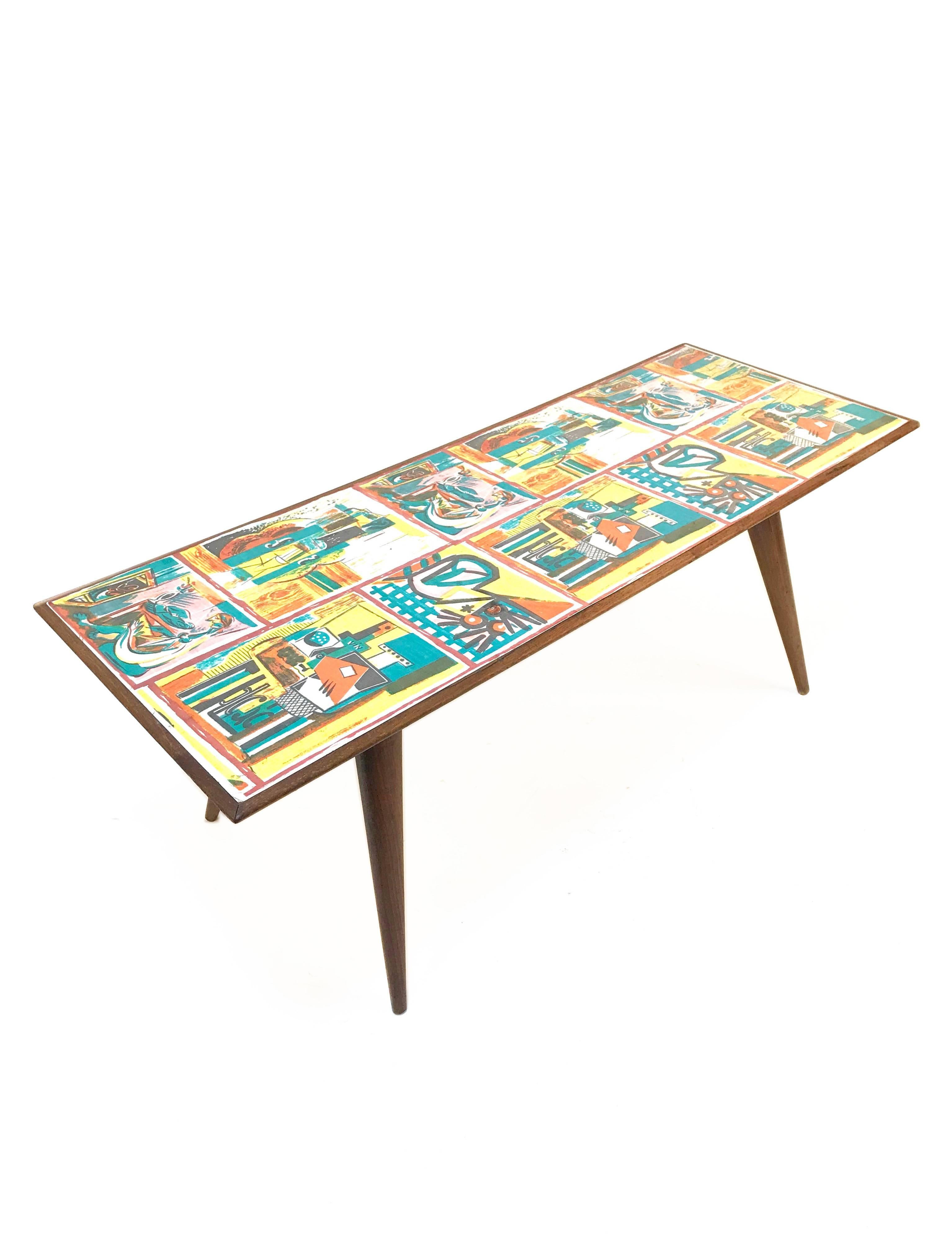 Laminated Midcentury Printed Wood and Plastic Italian Coffee Table after De Poli, 1950s For Sale
