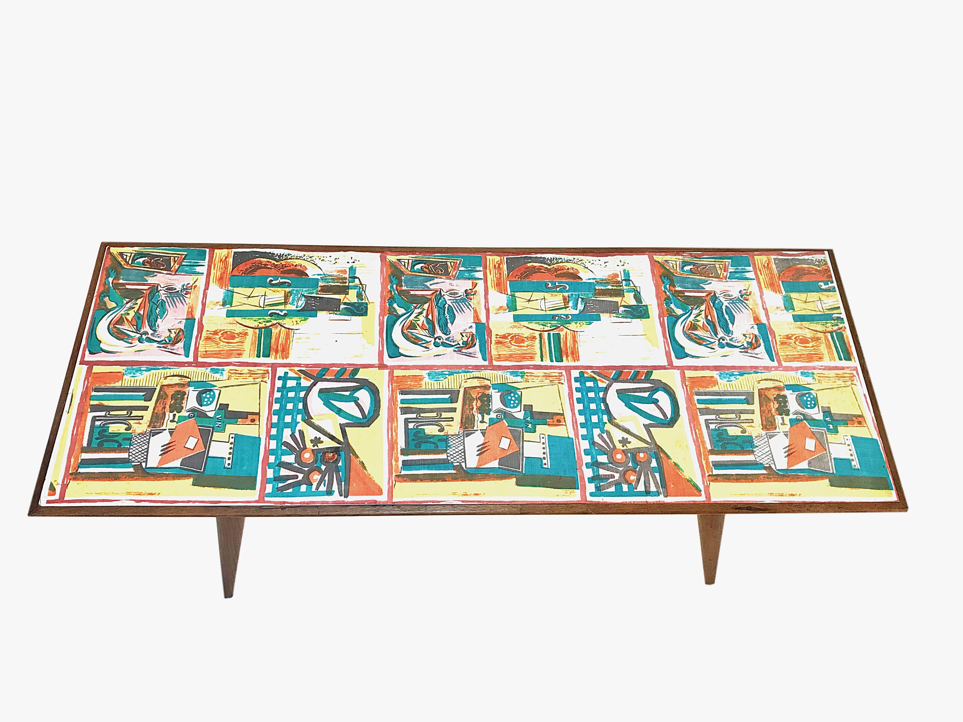 Mid-20th Century Midcentury Printed Wood and Plastic Italian Coffee Table after De Poli, 1950s For Sale