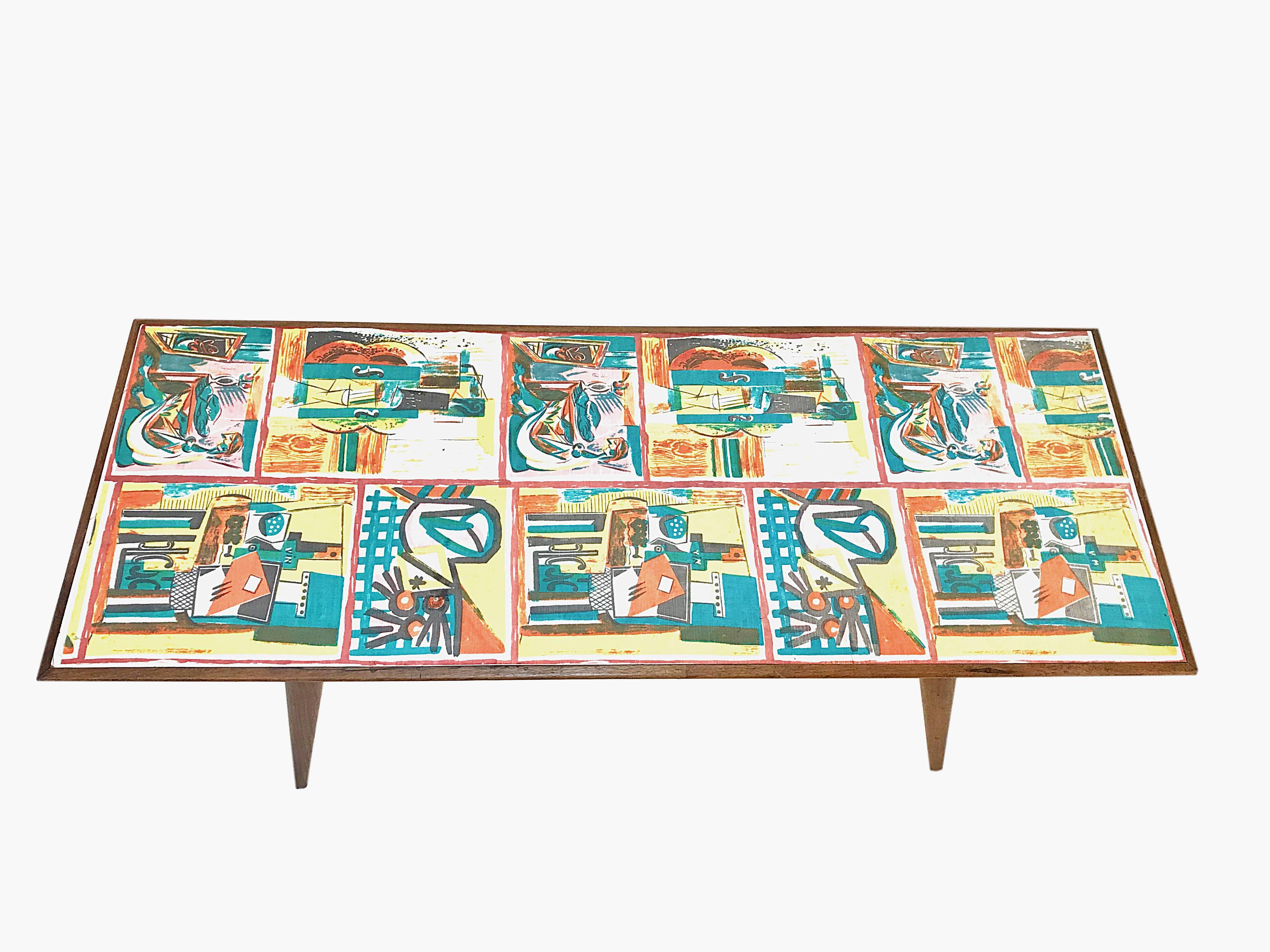 Midcentury Printed Wood and Plastic Italian Coffee Table after De Poli, 1950s For Sale 1