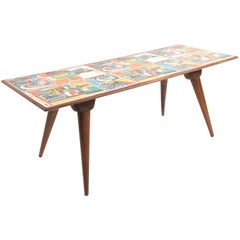 Midcentury Printed Wood and Plastic Italian Coffee Table after De Poli, 1950s