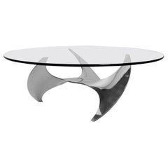 Mid Century Propeller Table by Knut Hesterberg with Aluminum Base and Glass Top