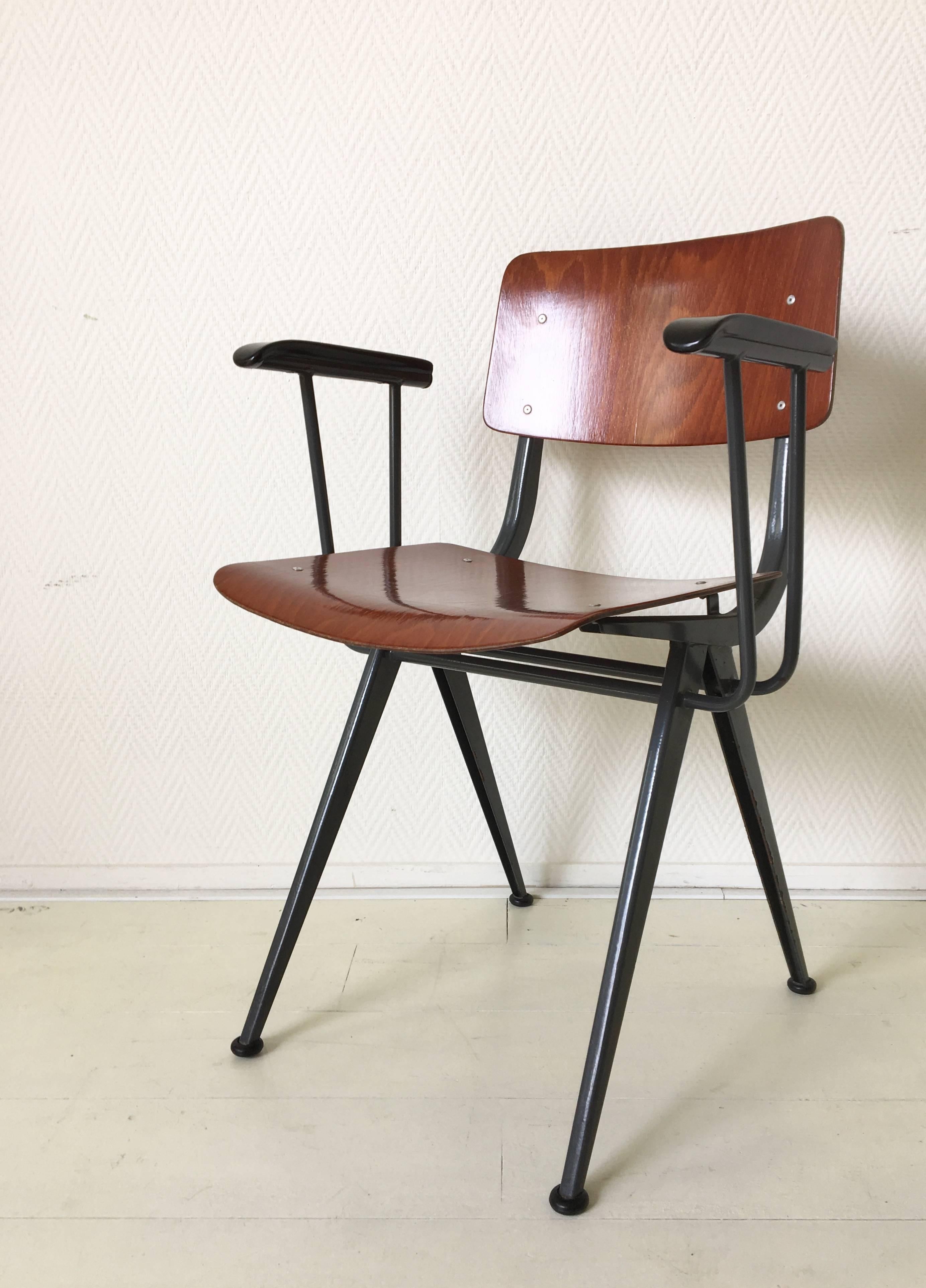 Minimalist Midcentury Prouvé Inspired Industrial Armchair Attributed to Friso Kramer For Sale