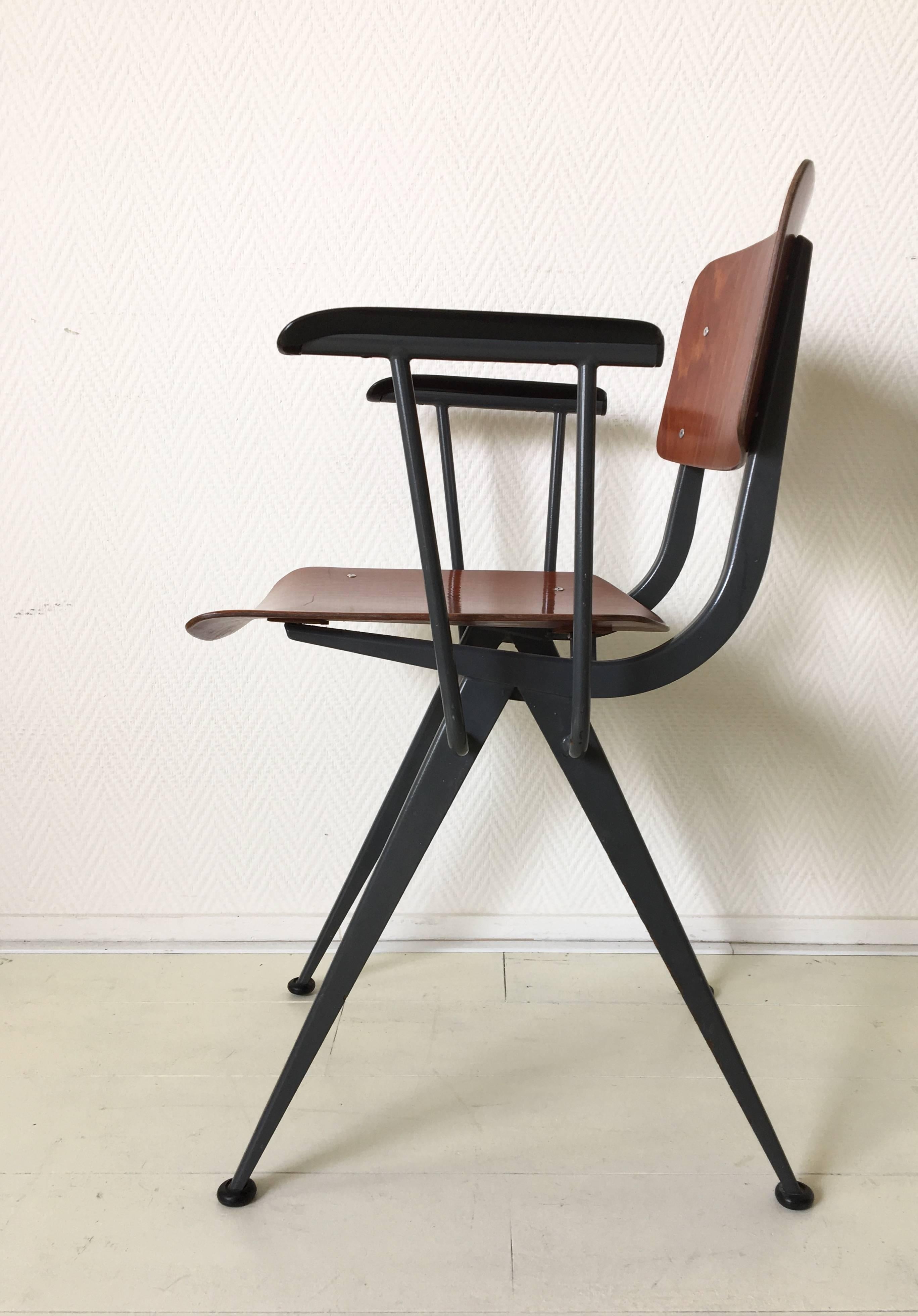 Dutch Midcentury Prouvé Inspired Industrial Armchair Attributed to Friso Kramer For Sale