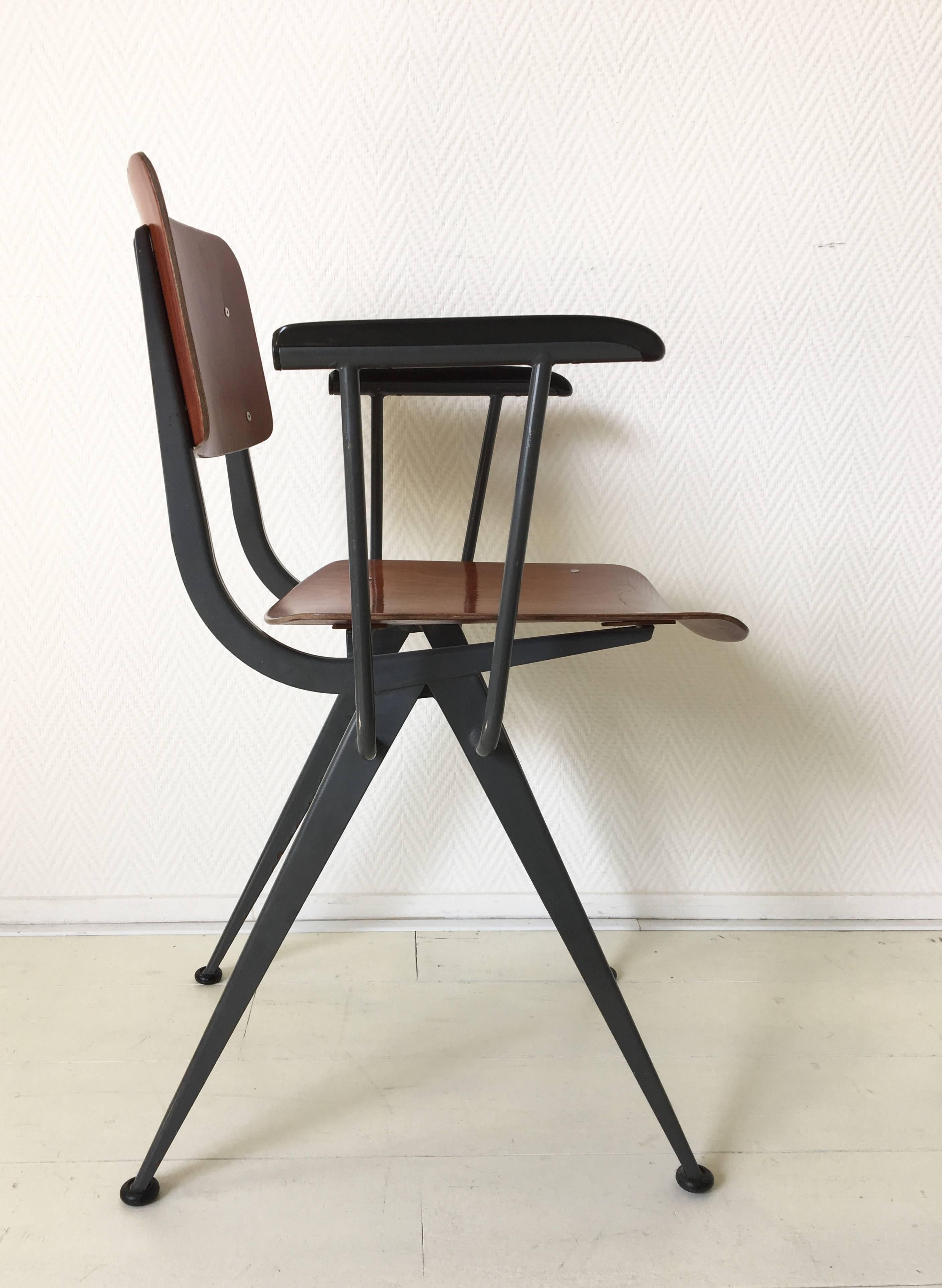 Midcentury Prouvé Inspired Industrial Armchair Attributed to Friso Kramer In Excellent Condition For Sale In Schagen, NL