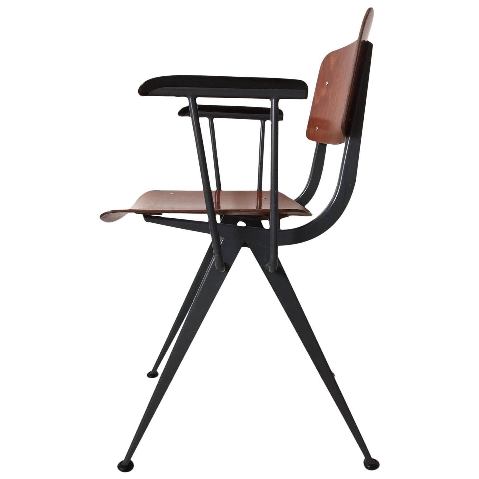 Midcentury Prouvé Inspired Industrial Armchair Attributed to Friso Kramer
