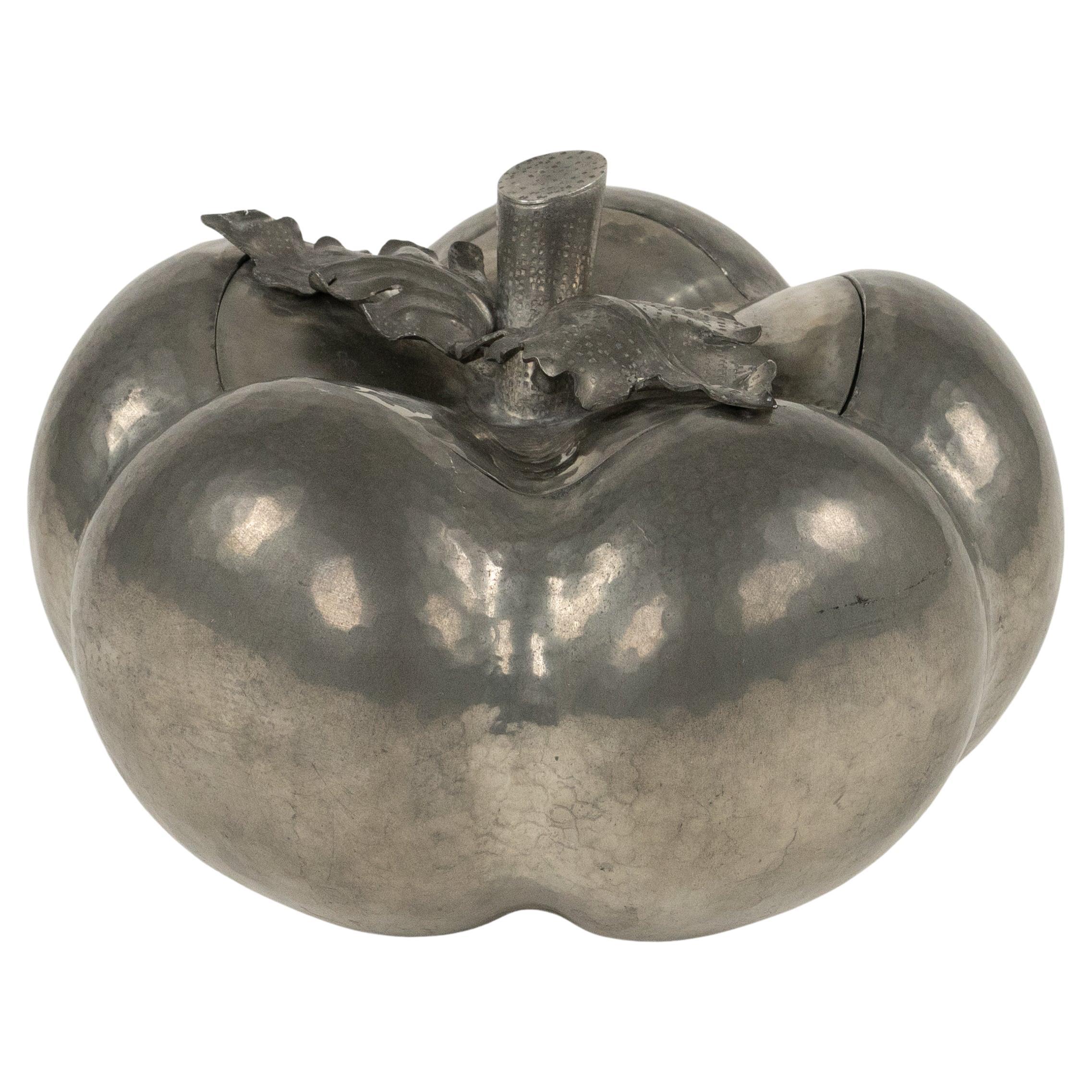Midcentury "Pumpkin" Ice Bucket in Pewter Mauro Manetti Style, Italy 1970s