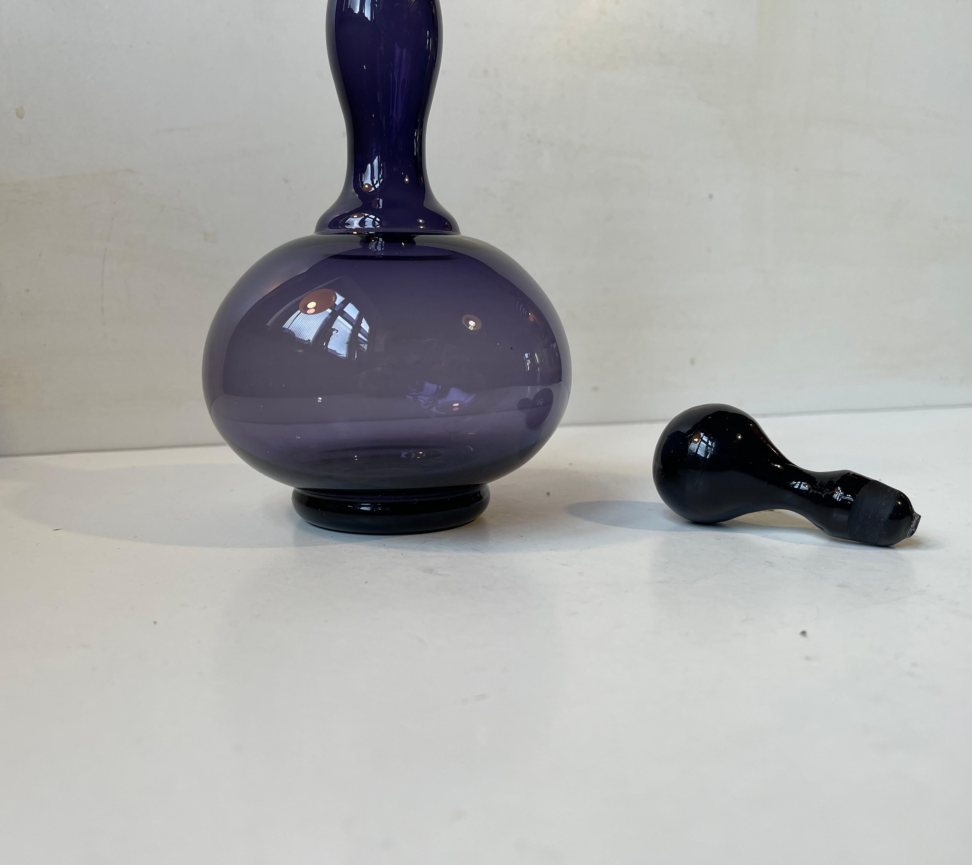 Danish Midcentury Purple Art Glass Decanter by Jacob E. Bang for Holmegaar For Sale
