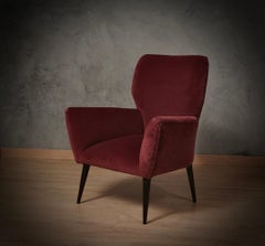 Midcentury Purple Color Velvet Italian Armchair, 1950