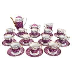 Midcentury Purple Porcelain Service for 12 People, Poland