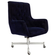 Mid Century Purple Velvet Tufted Rolling Office Desk Chair