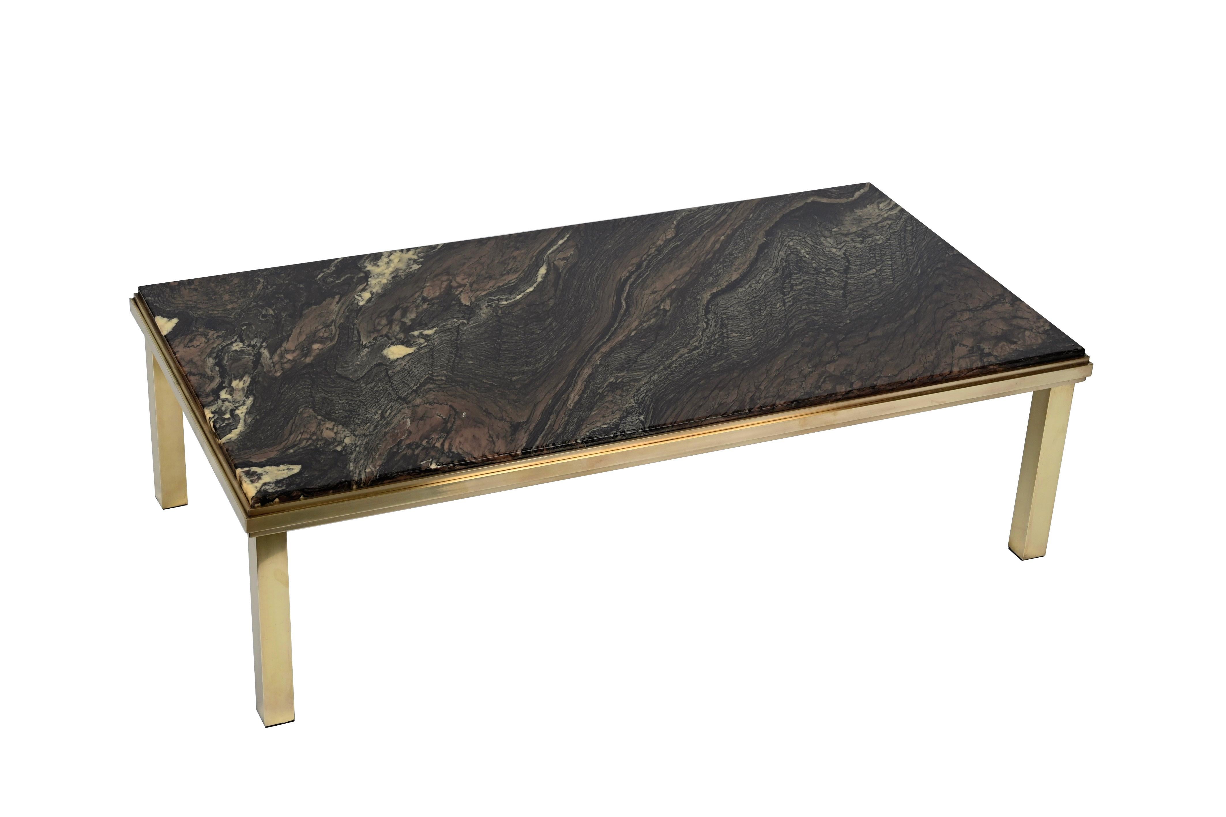 Midcentury Quartzite Marble and Brass Rectangular Italian Coffee Table, 1970s For Sale 6
