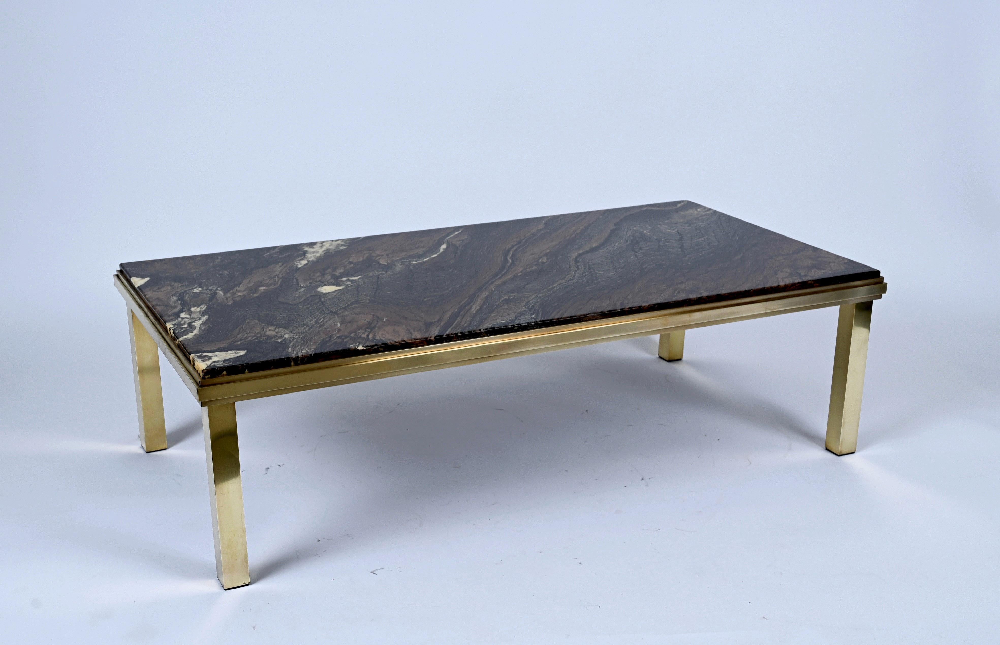 Midcentury Quartzite Marble and Brass Rectangular Italian Coffee Table, 1970s For Sale 9