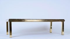Midcentury Quartzite Marble and Brass Rectangular Italian Coffee Table, 1970s