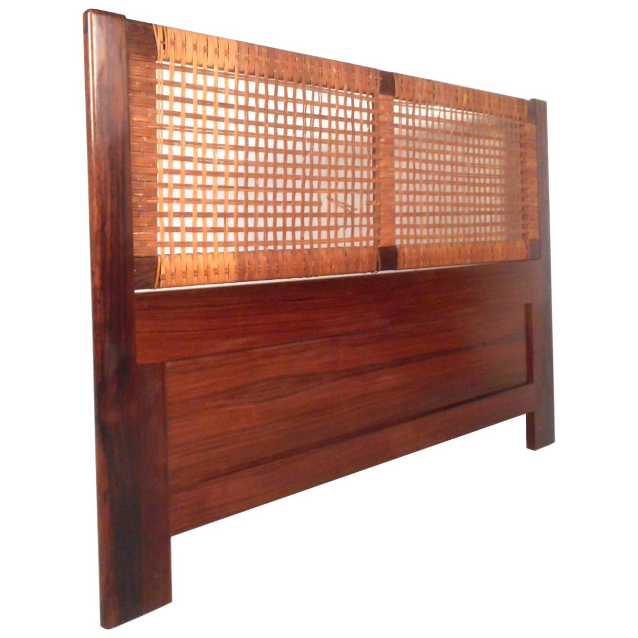 Midcentury Queen Sized Rosewood and Cane Headboard
