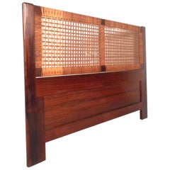 Midcentury Queen Sized Rosewood and Cane Headboard