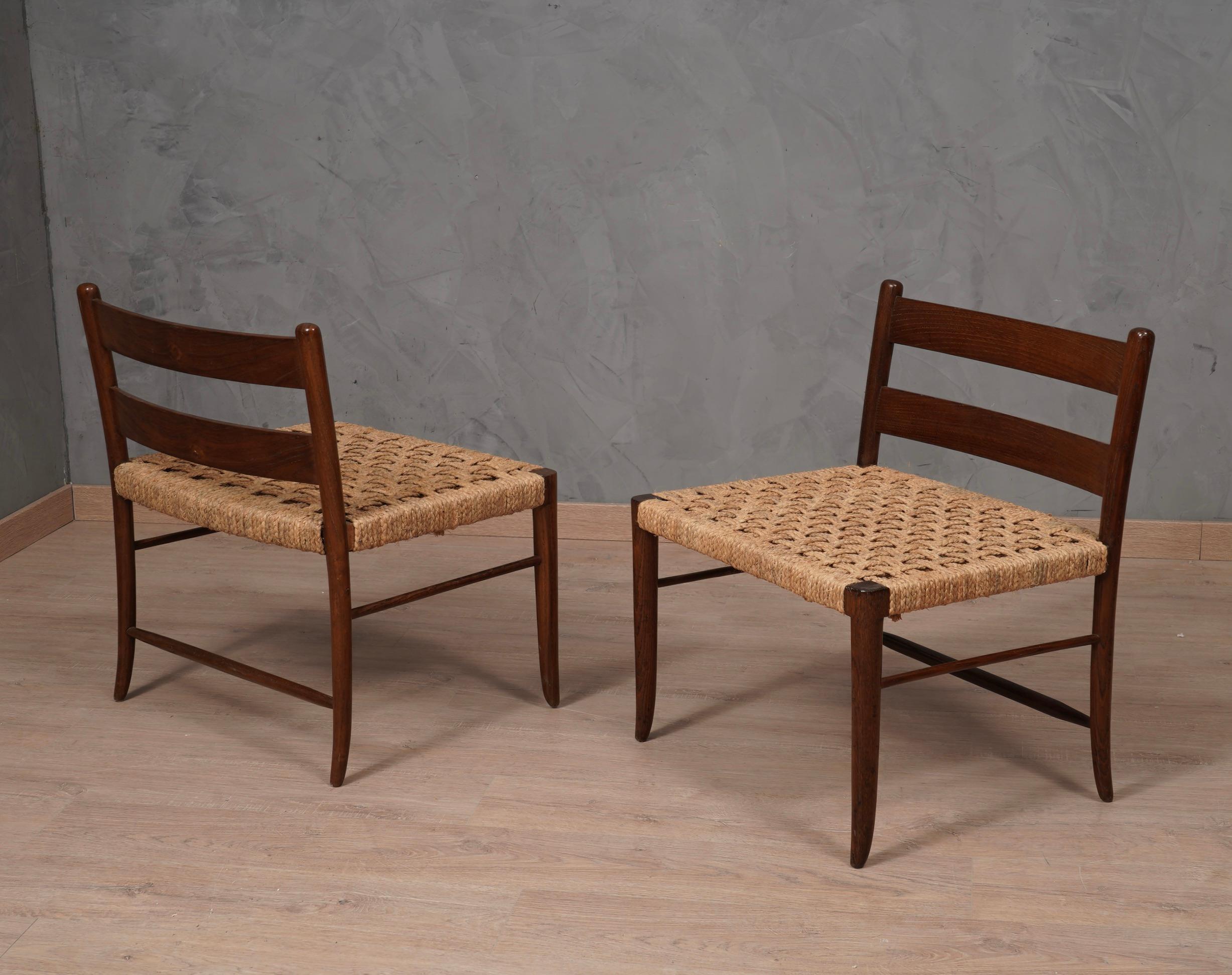 MidCentury Quercia e Paglia Side Chairs, 1970 In Good Condition For Sale In Rome, IT